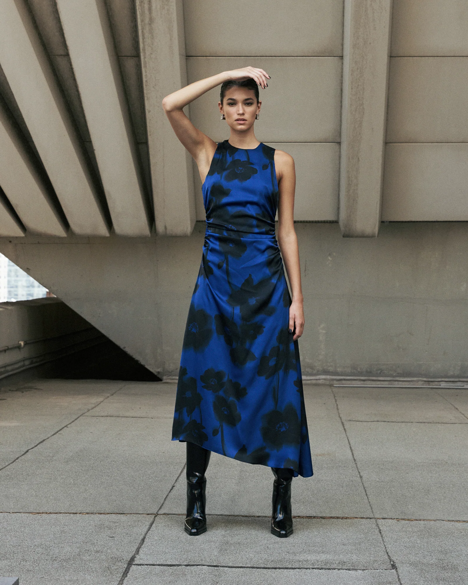 Falling Floral Satin Midi Dress