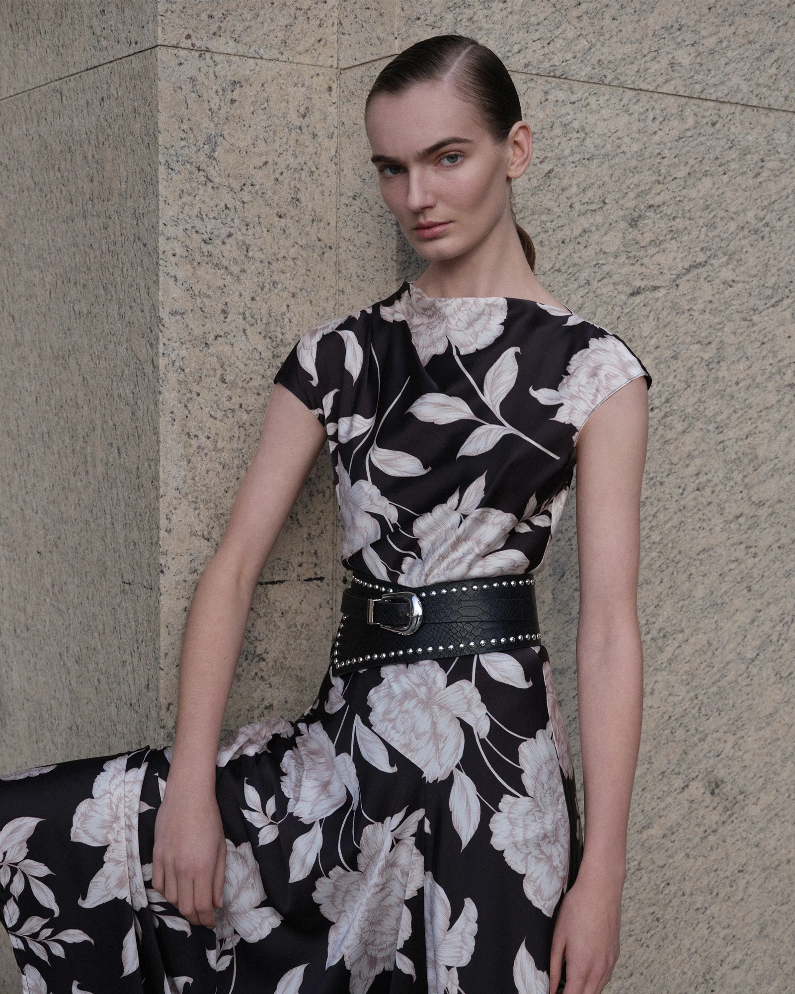 Black Rose Satin Midi Dress