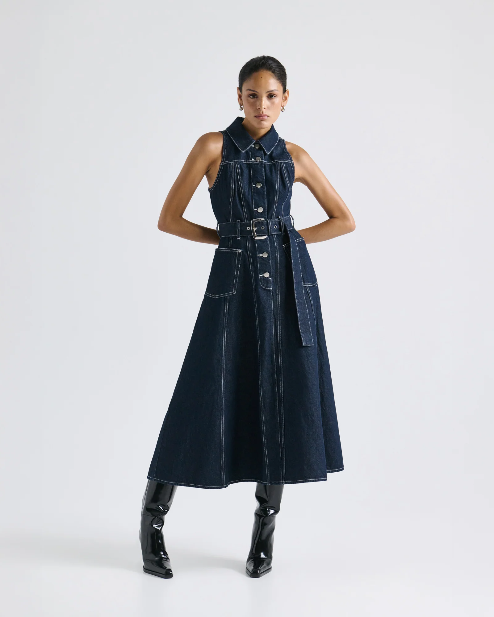 Dark Indigo Denim Midi Dress