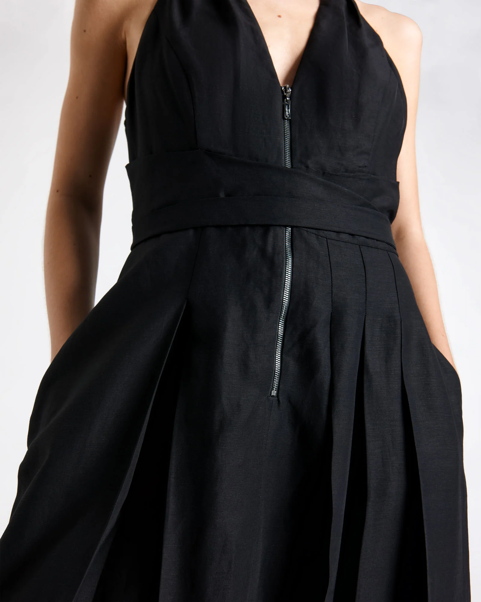 Topstitched Halterneck Midi Dress