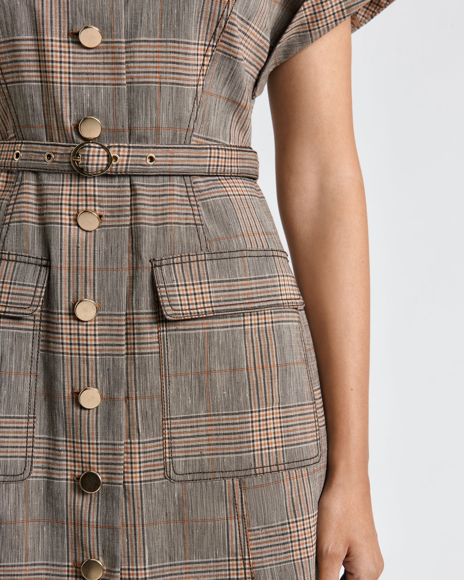European Linen Wool Check Mini Dress