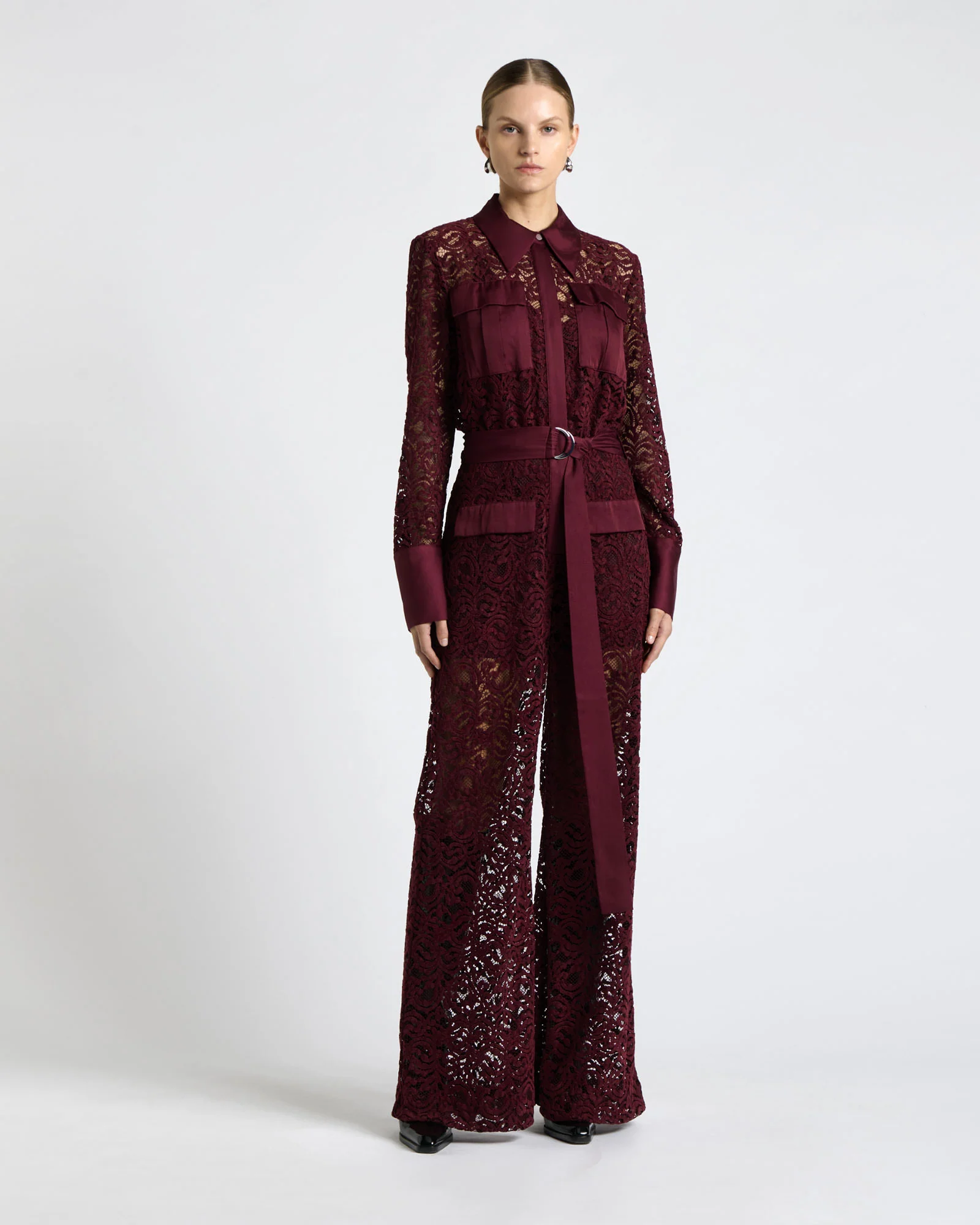 European Flocked Lace Jumpsuit