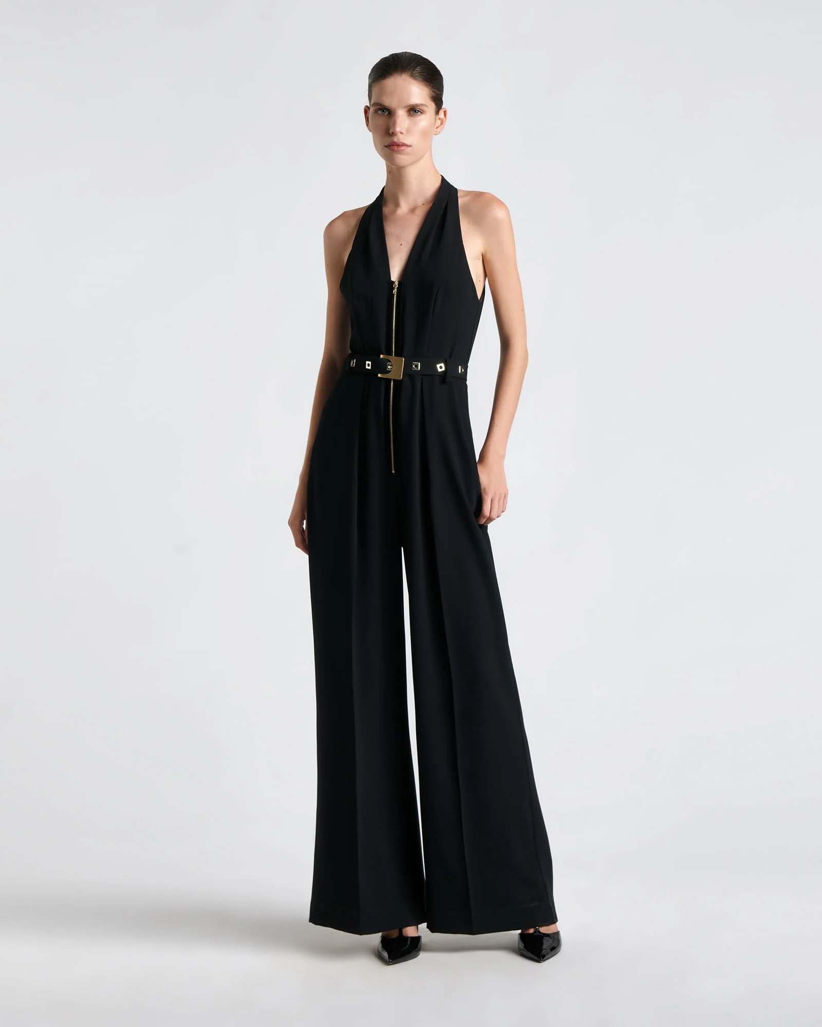 Square Buckle Halter Jumpsuit