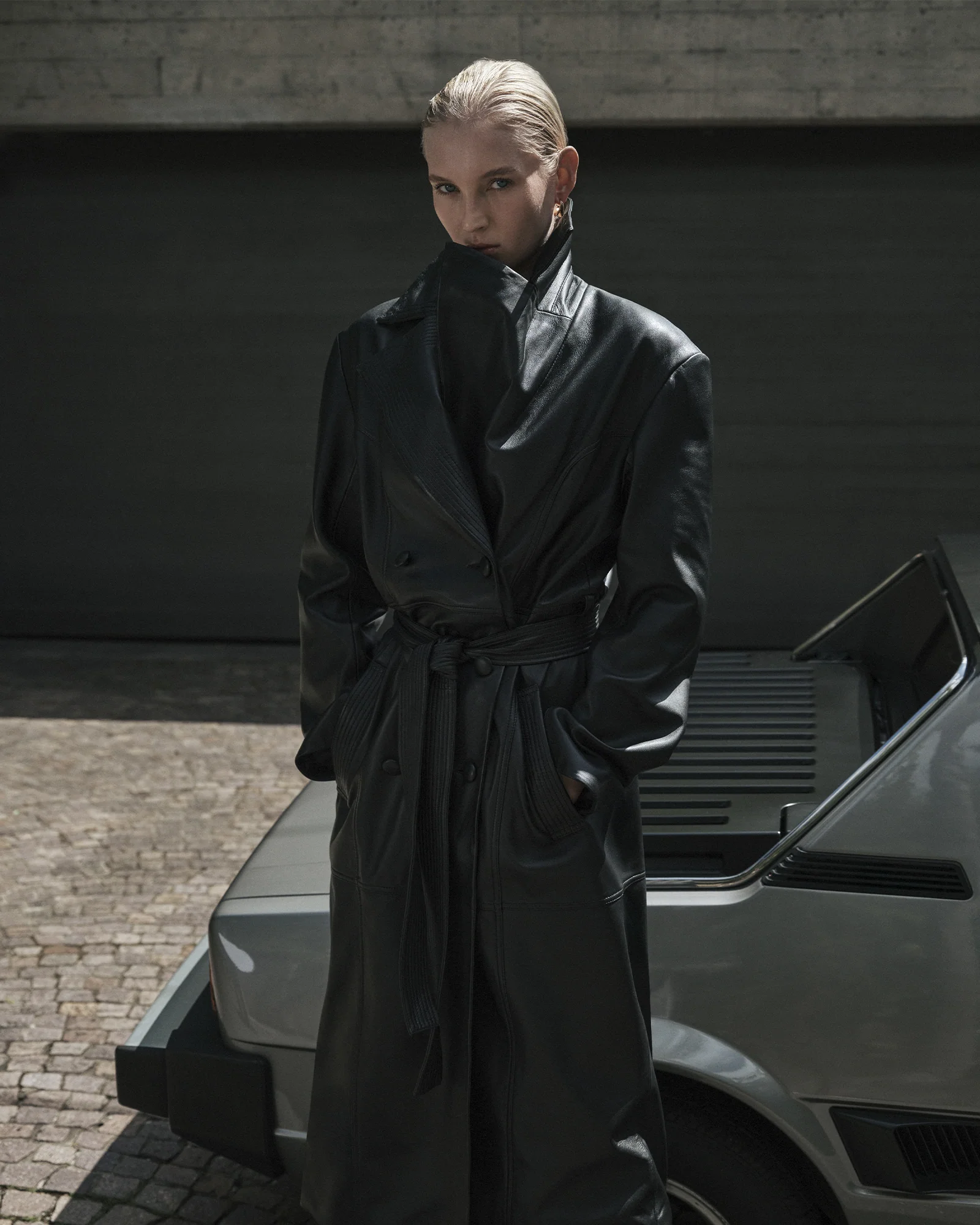 Leather Stitched Maxi Trench