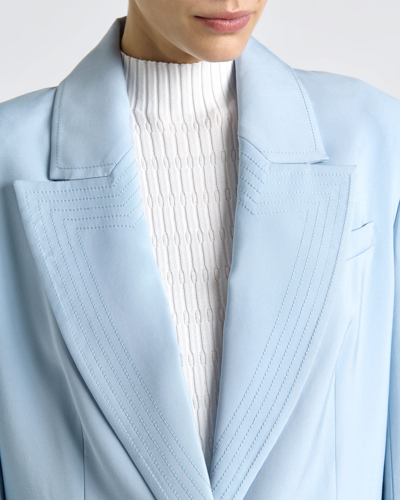 Pale Blue Viscose Twill Topstitched Blazer