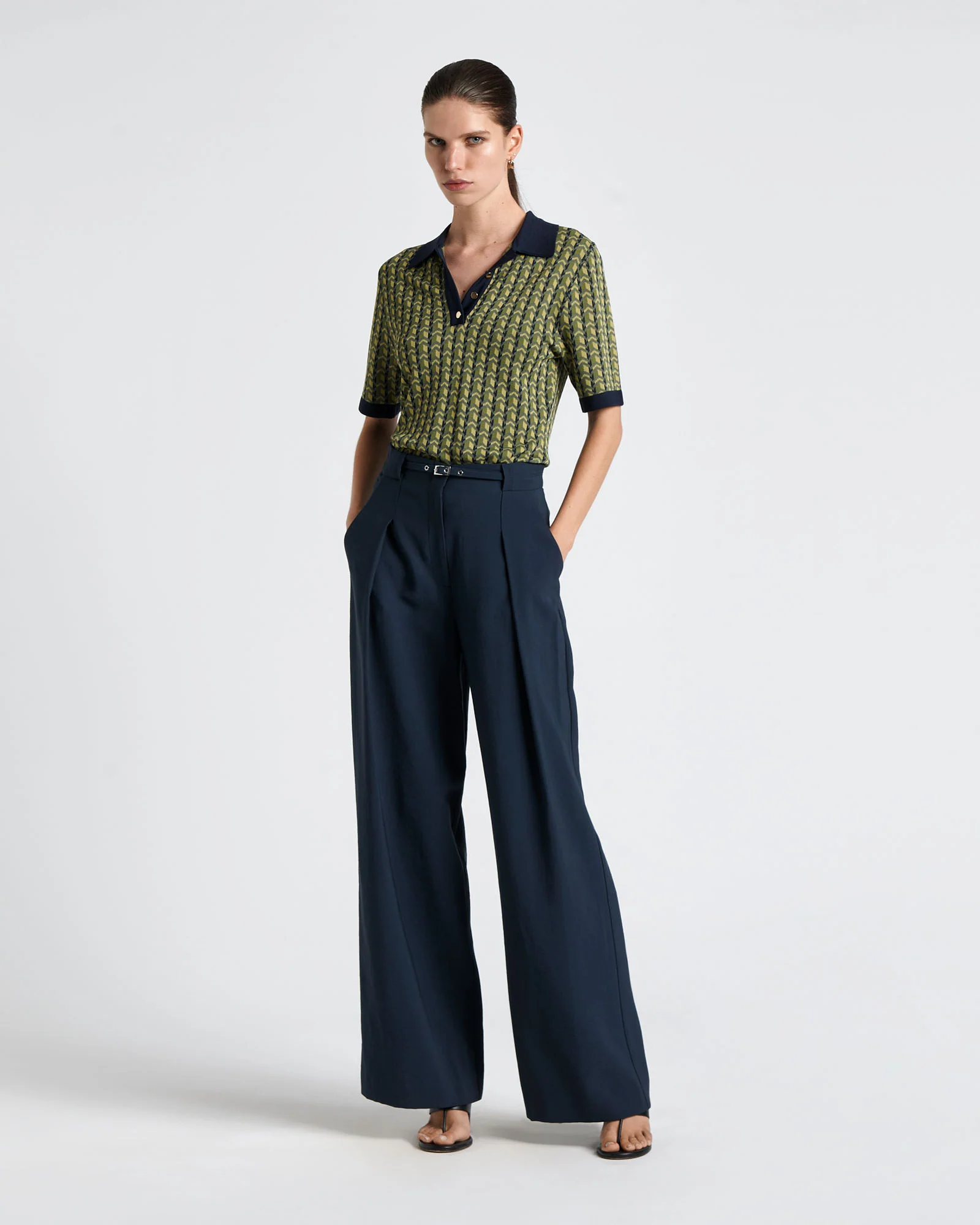 Geo Jacquard Polo Top