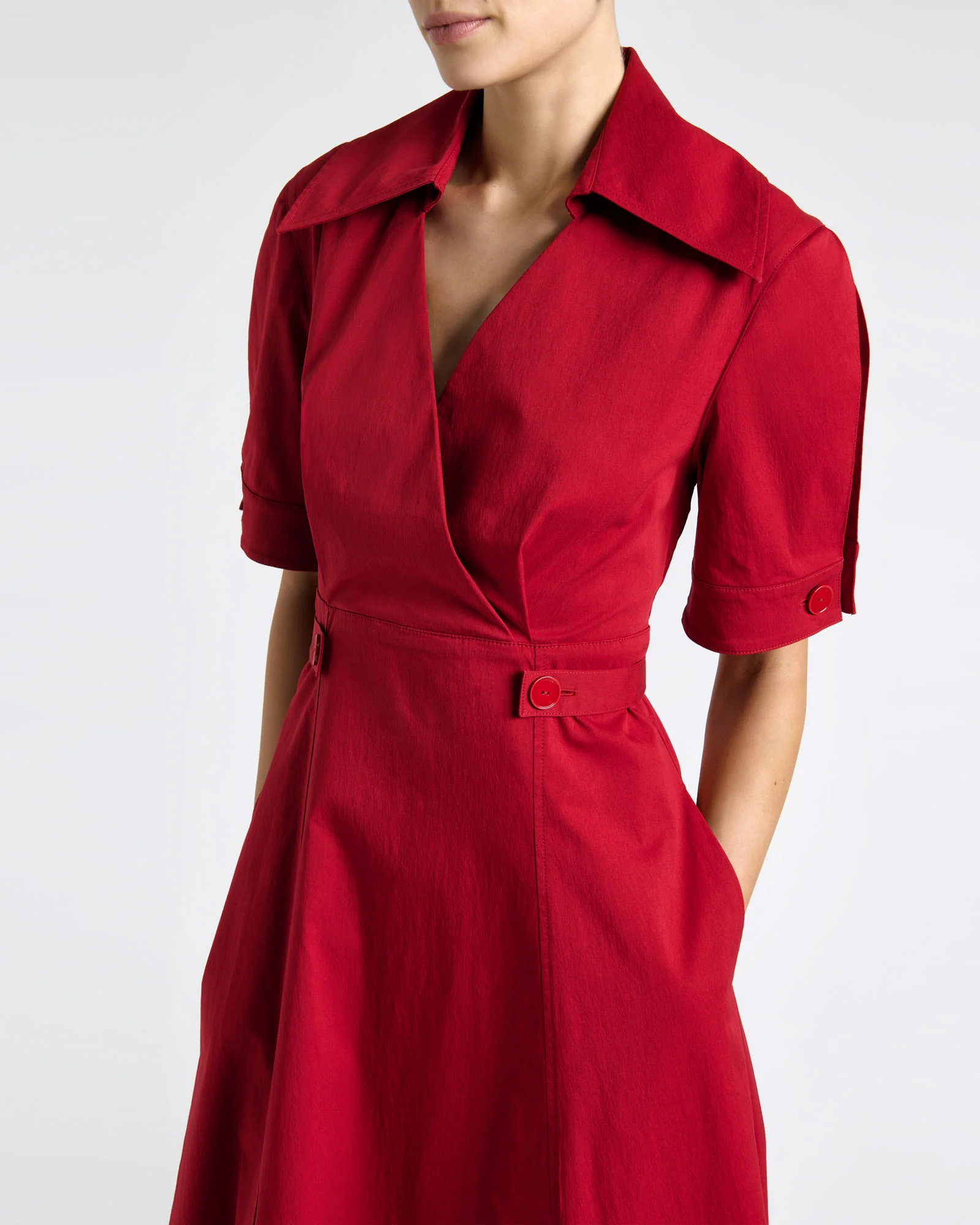 Scarlet Good Earth Cotton Button Detail Midi Dress