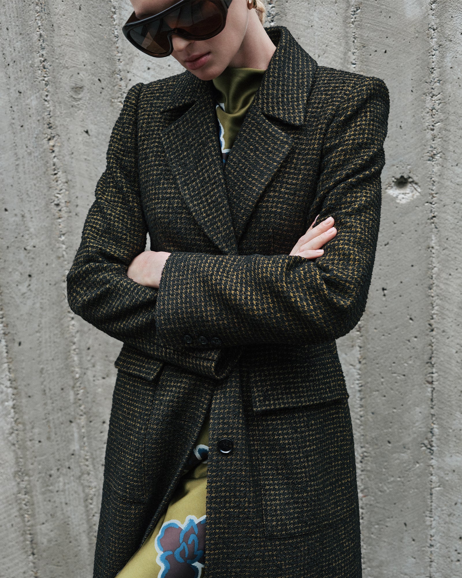 Houndstooth Boucle Blazer Coat