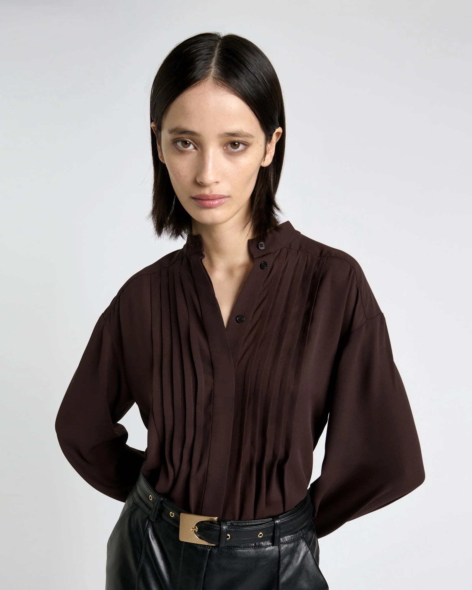 Georgette Pin Tuck Pleated Blouse