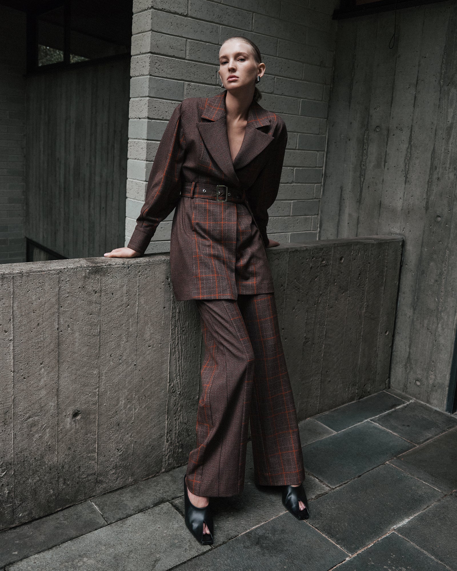 European Prince of Wales Check Wide Leg Pant