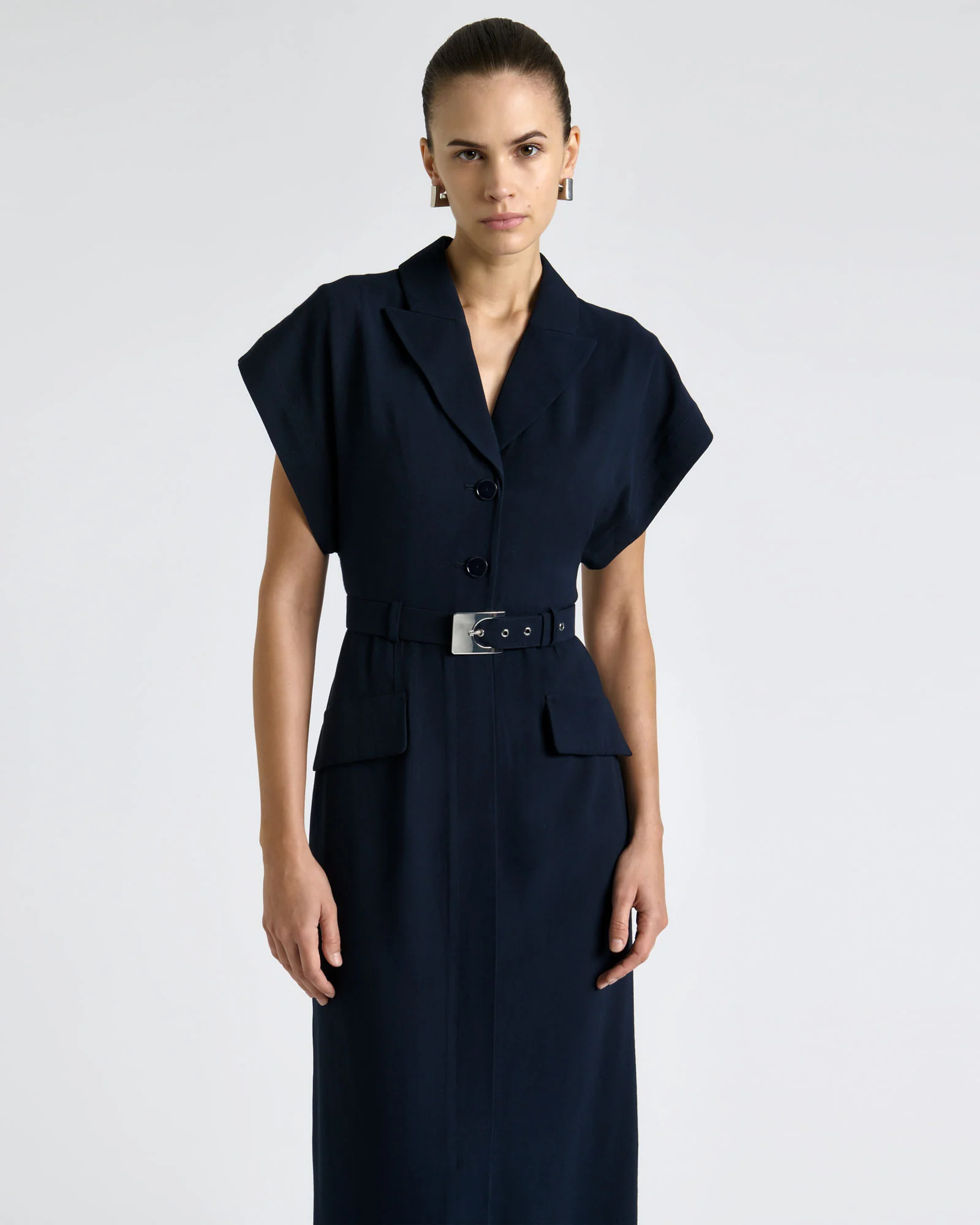 Viscose Twill Belted Midi Pencil Dress