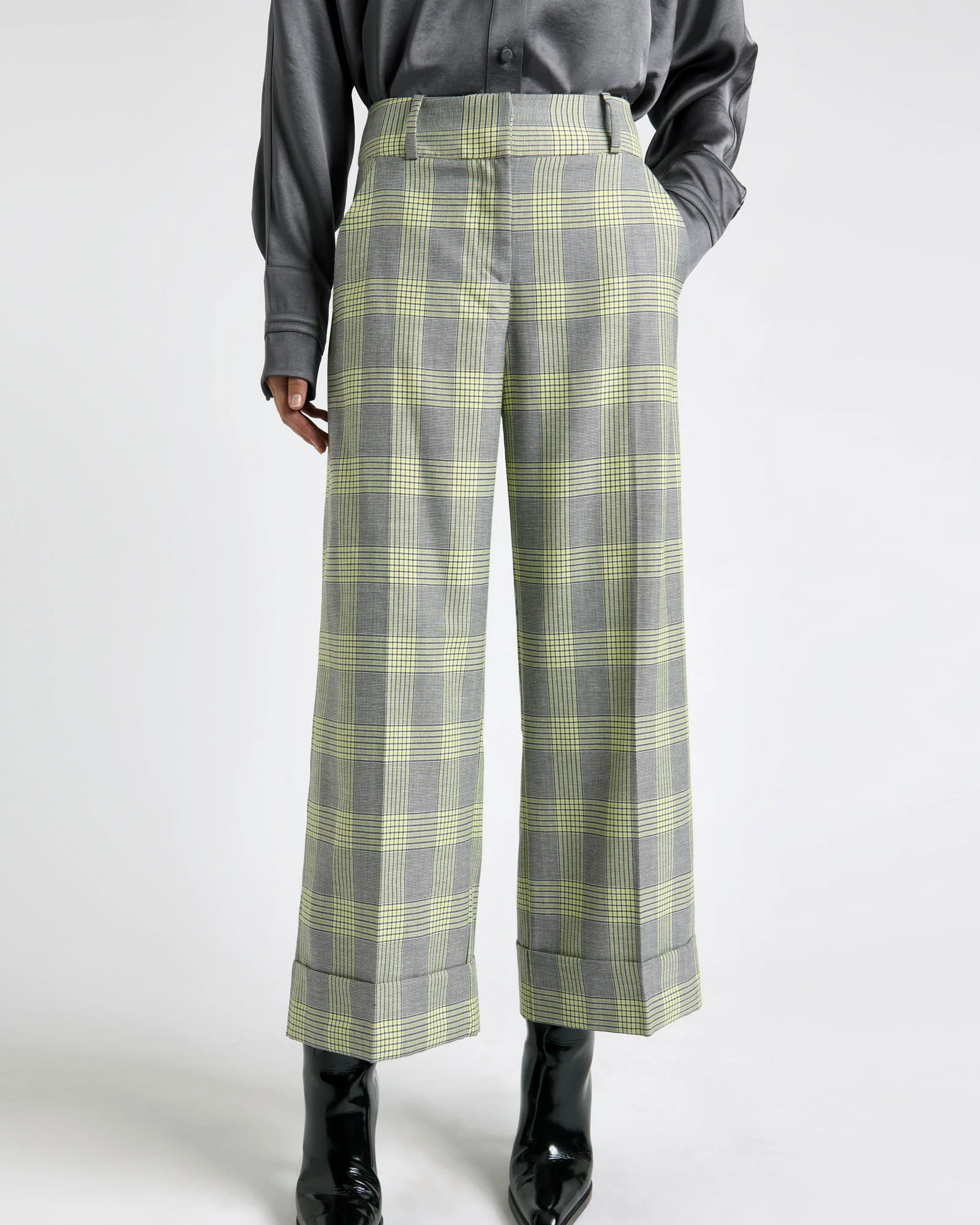 Soft Lime Check Cropped Pant