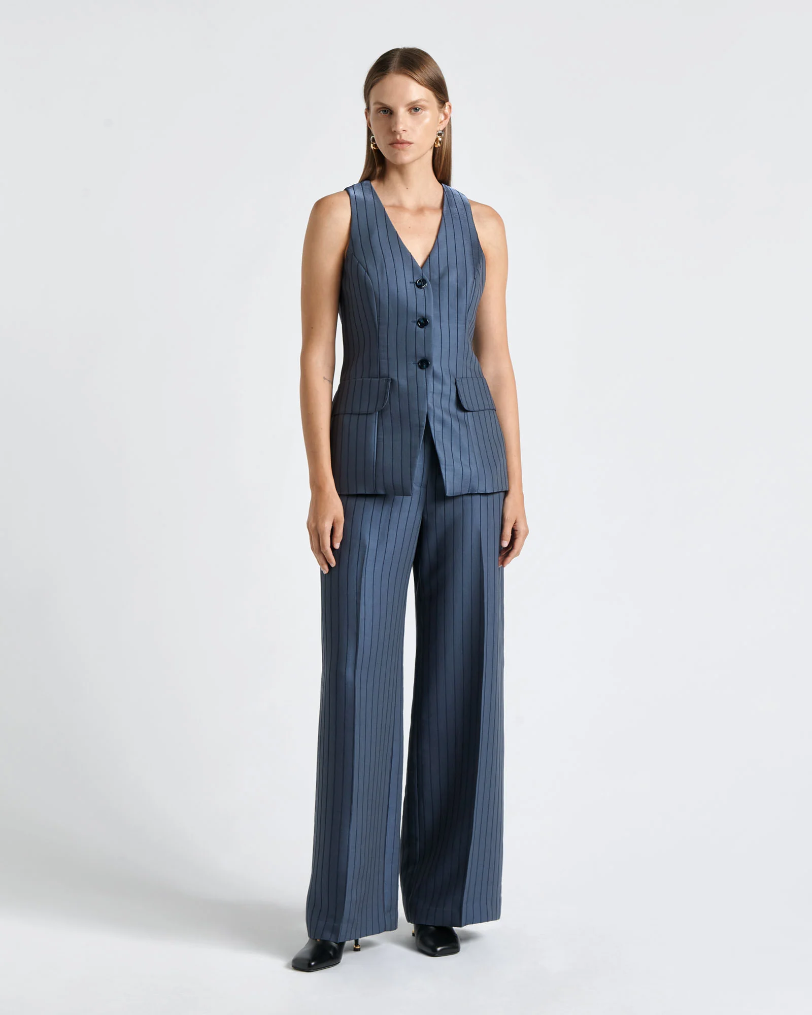 European Viscose Stripe Wide Leg Pant