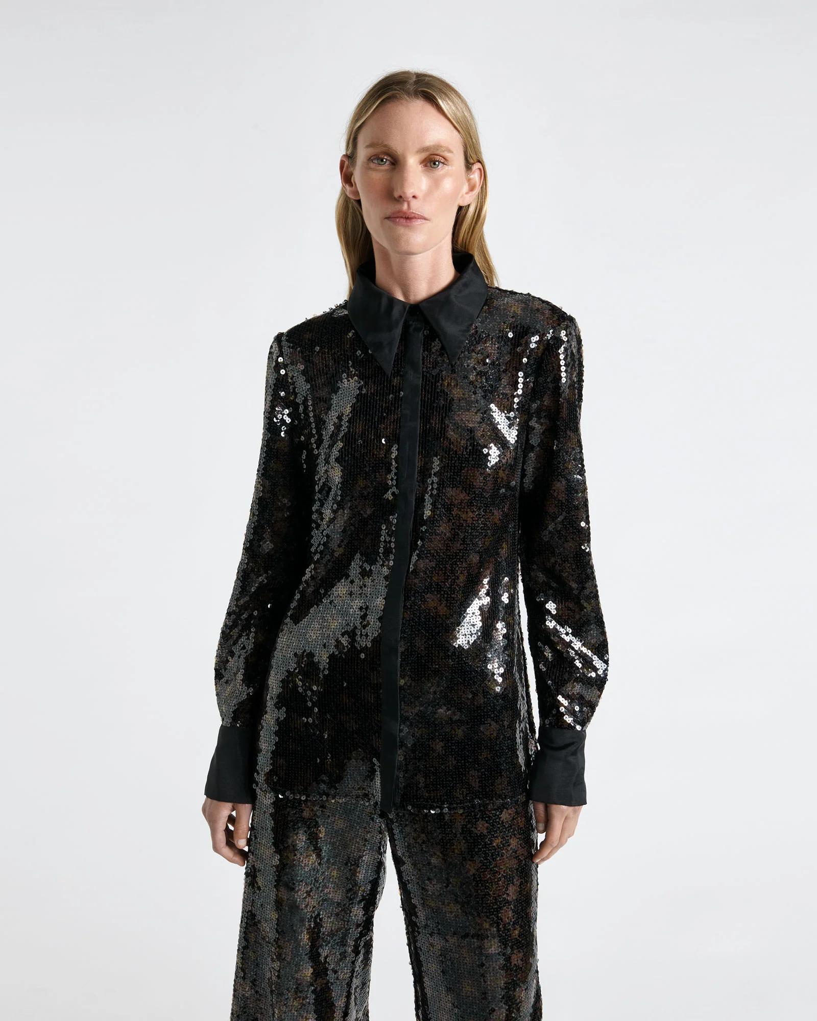 Floral Printed Sequin Shirt