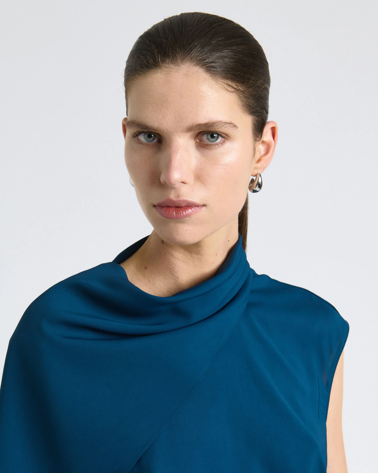 Stretch Viscose Scarf Tipped Sleeve Top