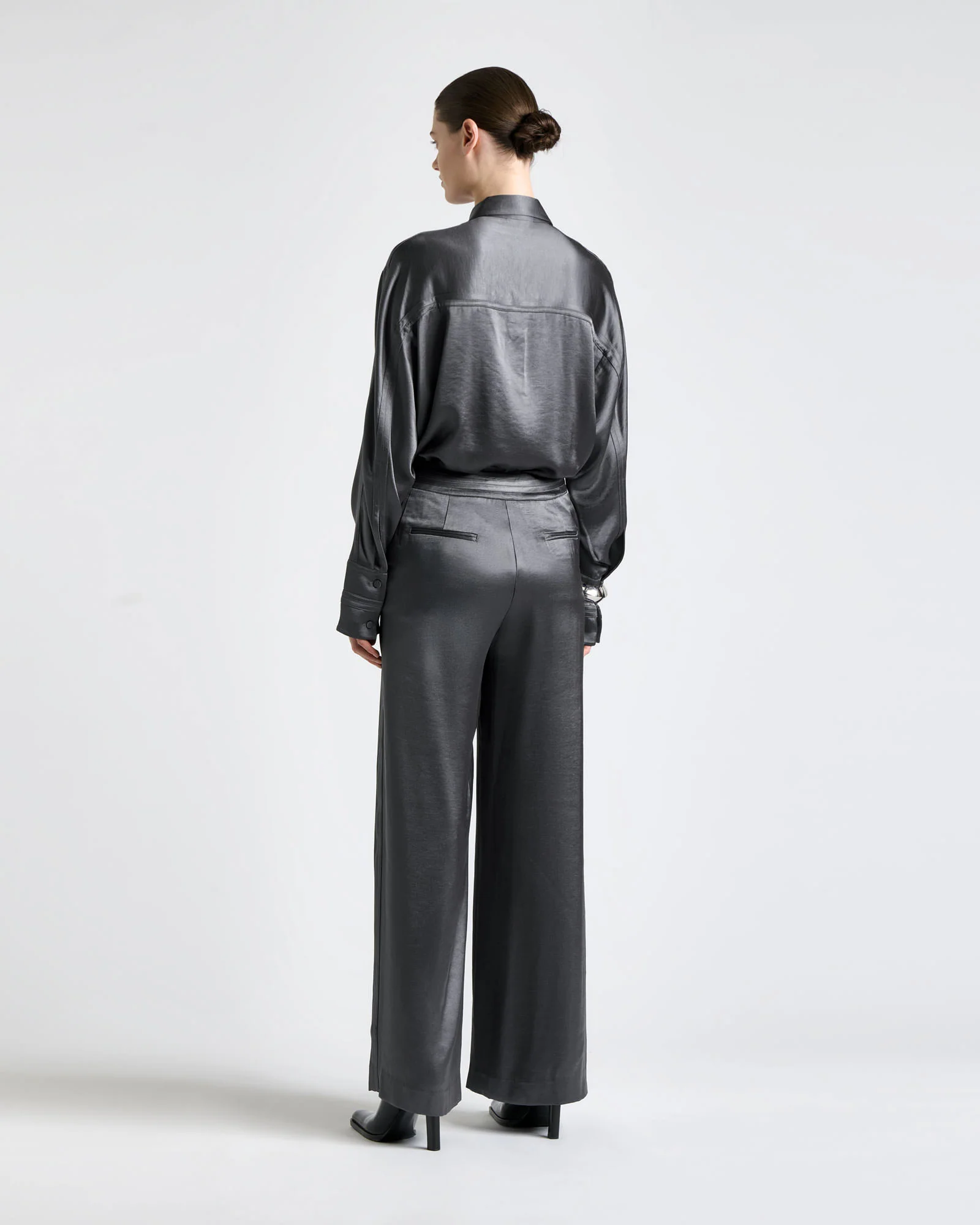 Satin Bind Detail Wide Leg Pant