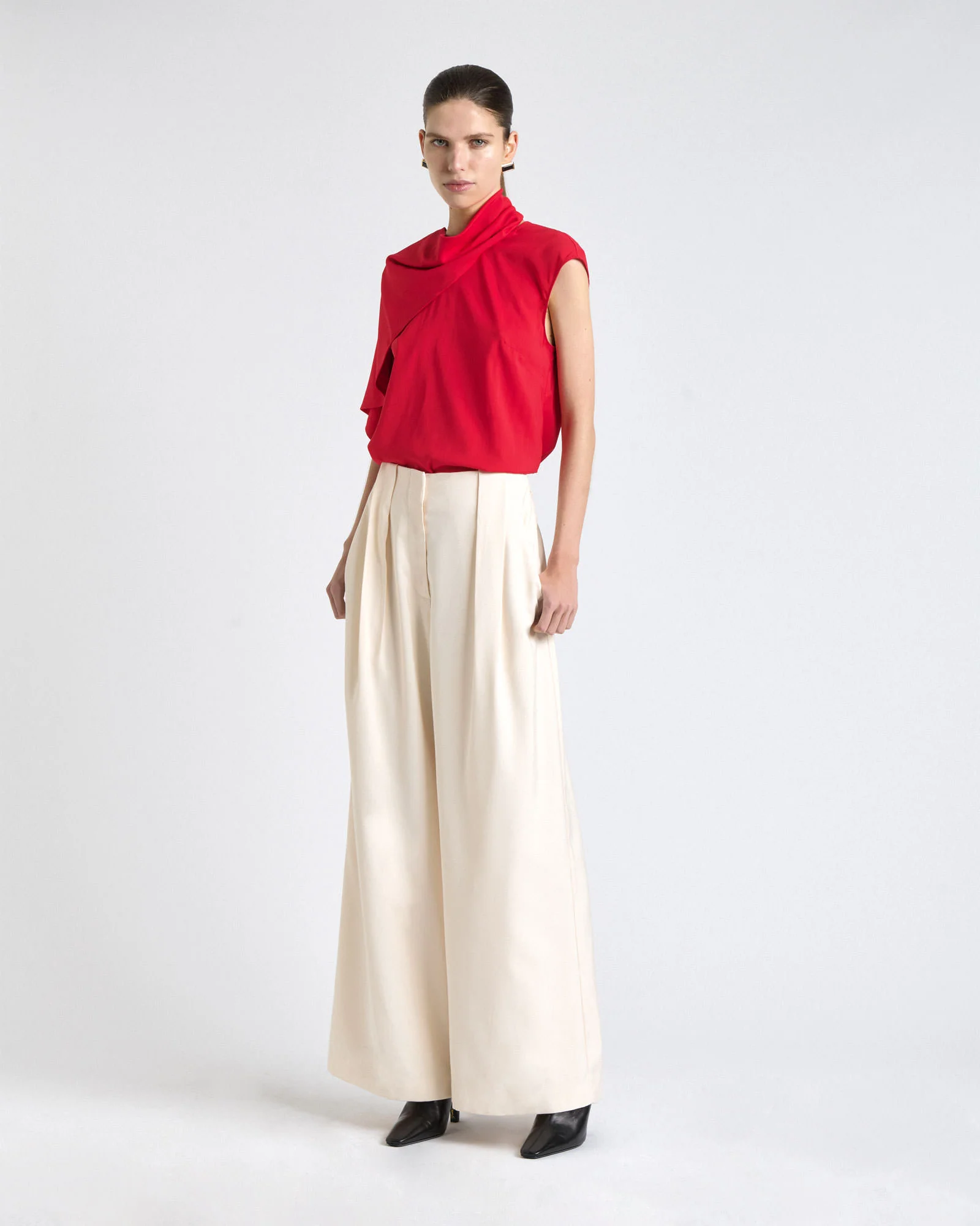 Raspberry Stretch Viscose Scarf Tipped Sleeve Top