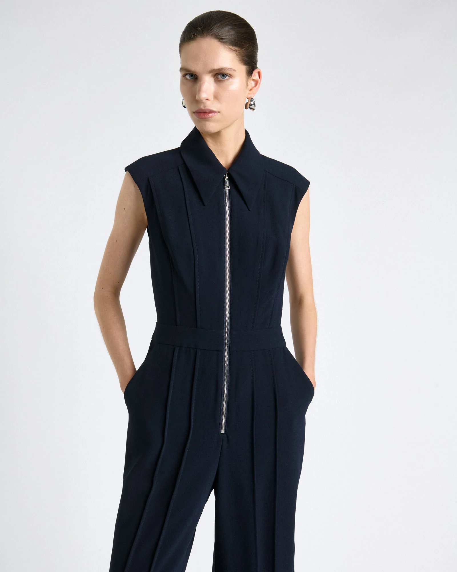 Recycled Crepe Lipped Seam Wide Leg Jumpsuit