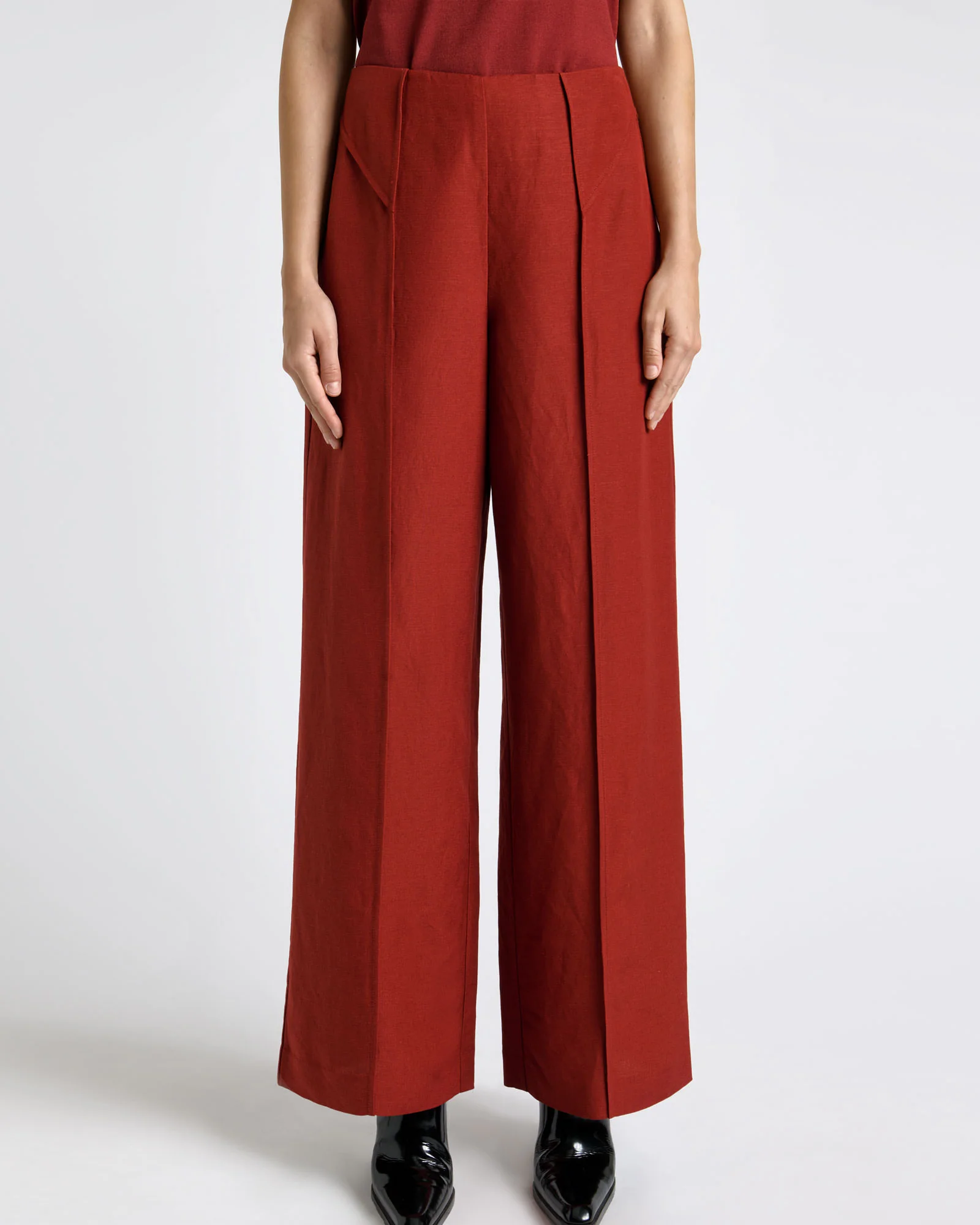 Linen Blend Panelled Straight Leg Pant