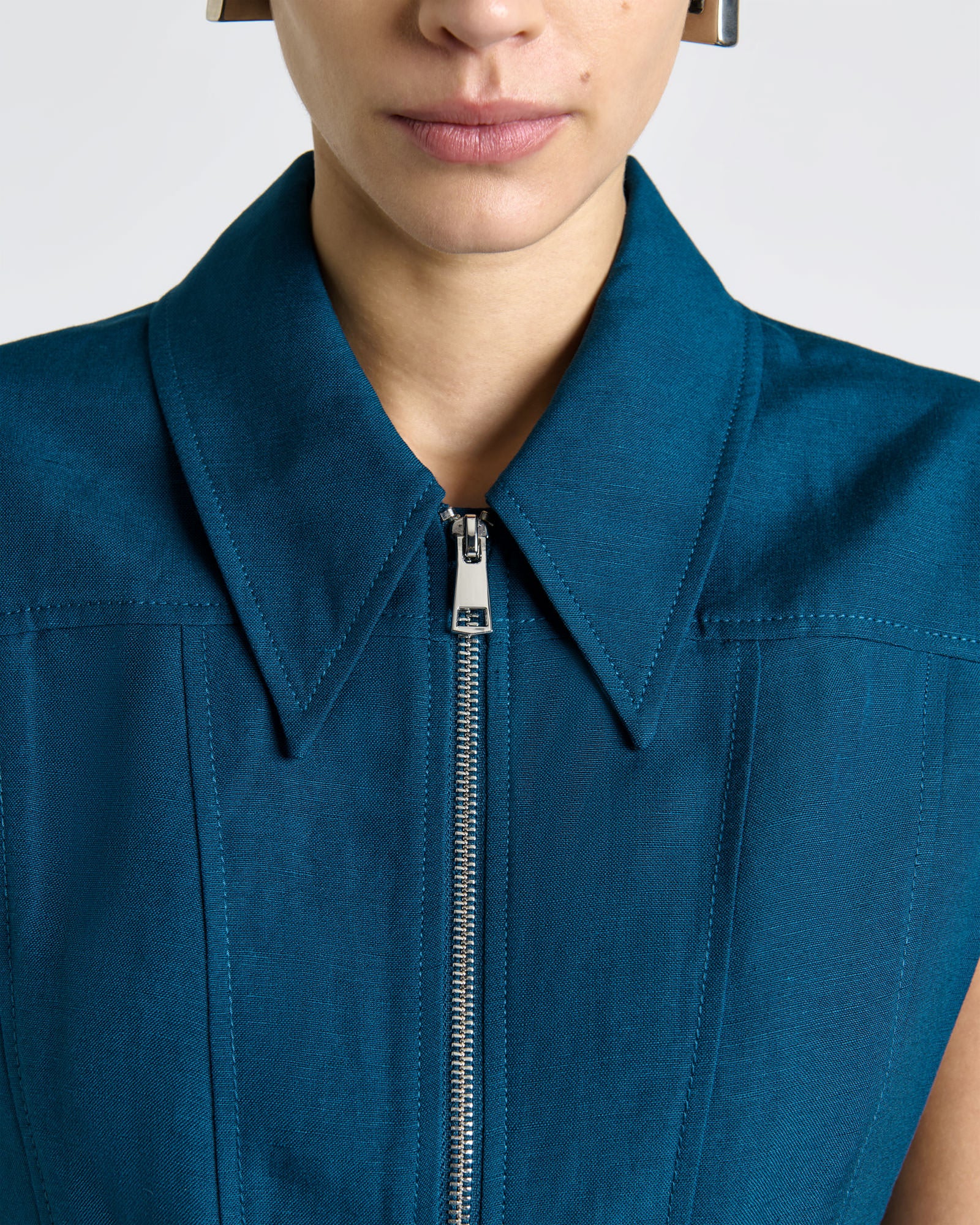 Linen Blend Panelled Midi Dress