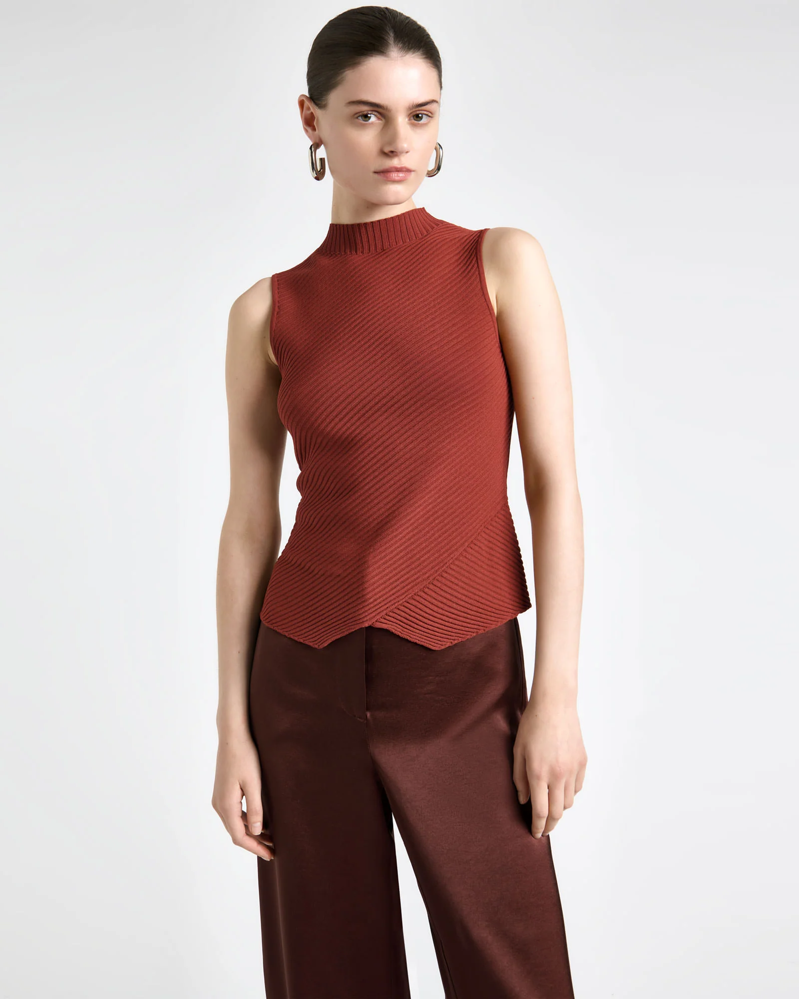 Rosewood Diagonal Ribbed Knit Tank