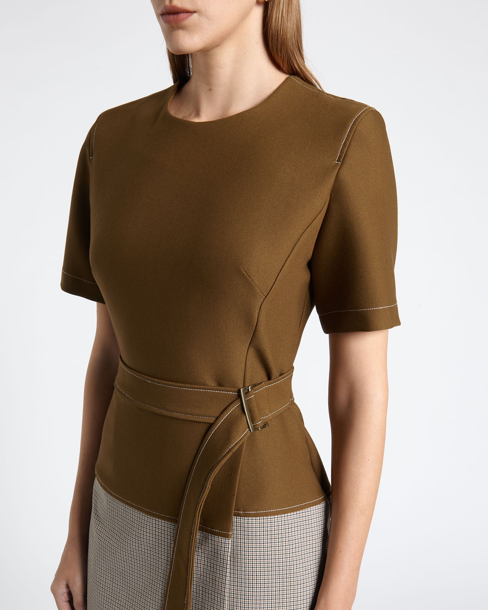 Houndstooth Belted A-Line Mini Dress