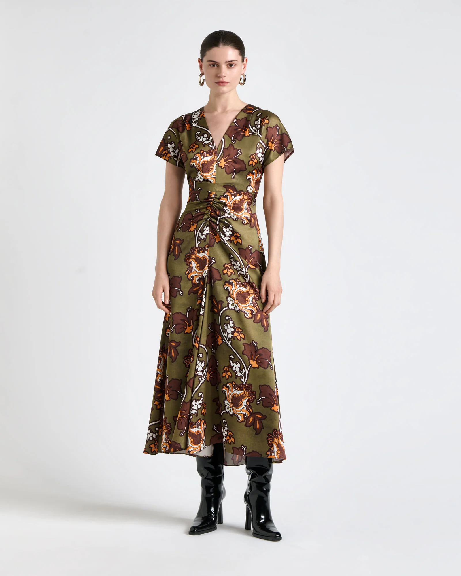 Reverie Satin Gathered Midi Dress