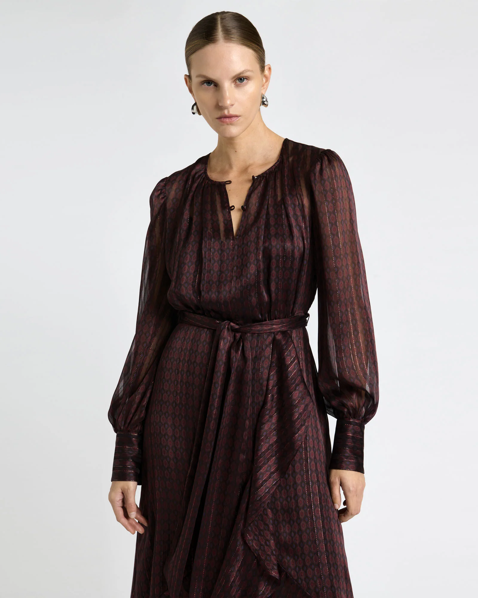 Merlot Lurex Geo Midi Dress