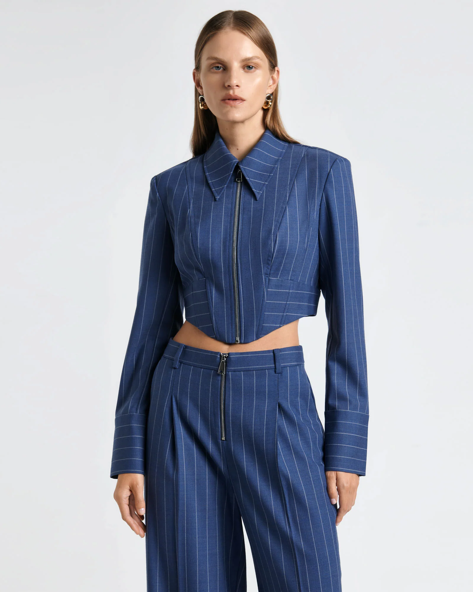 European Wool Stripe Cropped Shirt