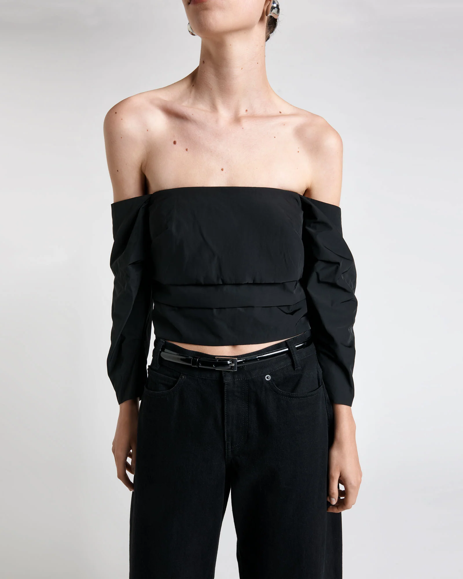 Off Shoulder Tuck Detail Bodice Top