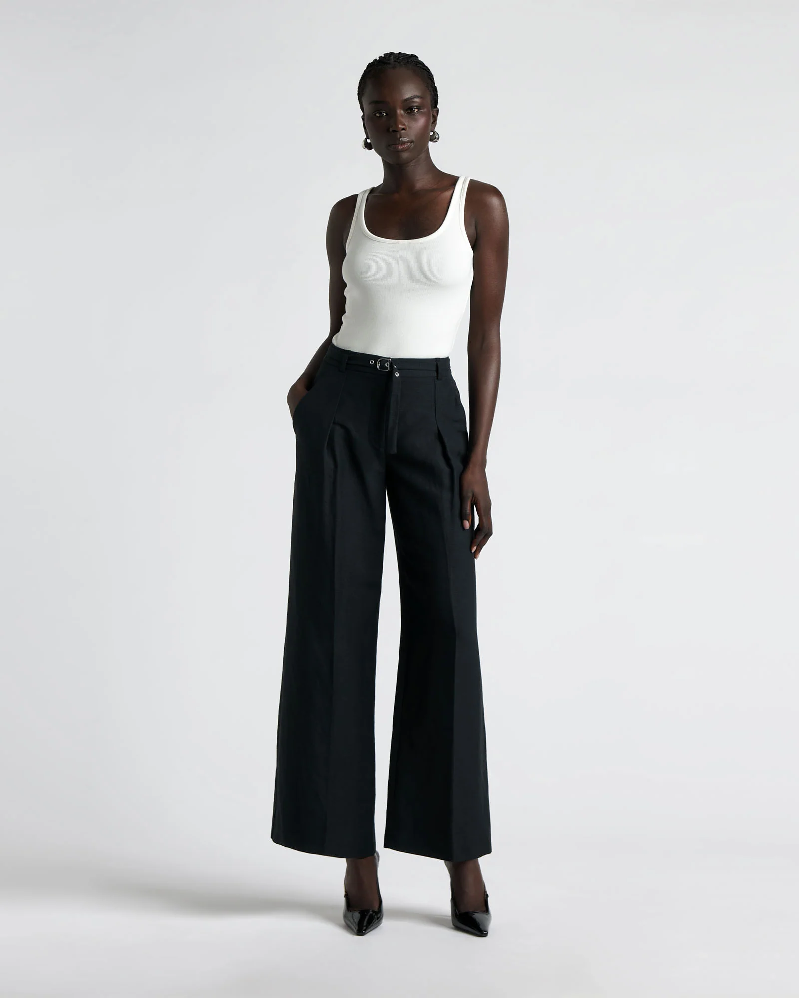 Linen Blend Belted Wide Leg Pant