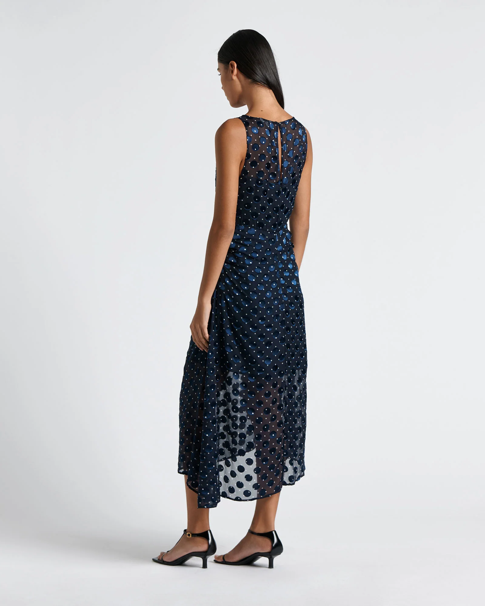 Polka Dot Draped Midi Dress