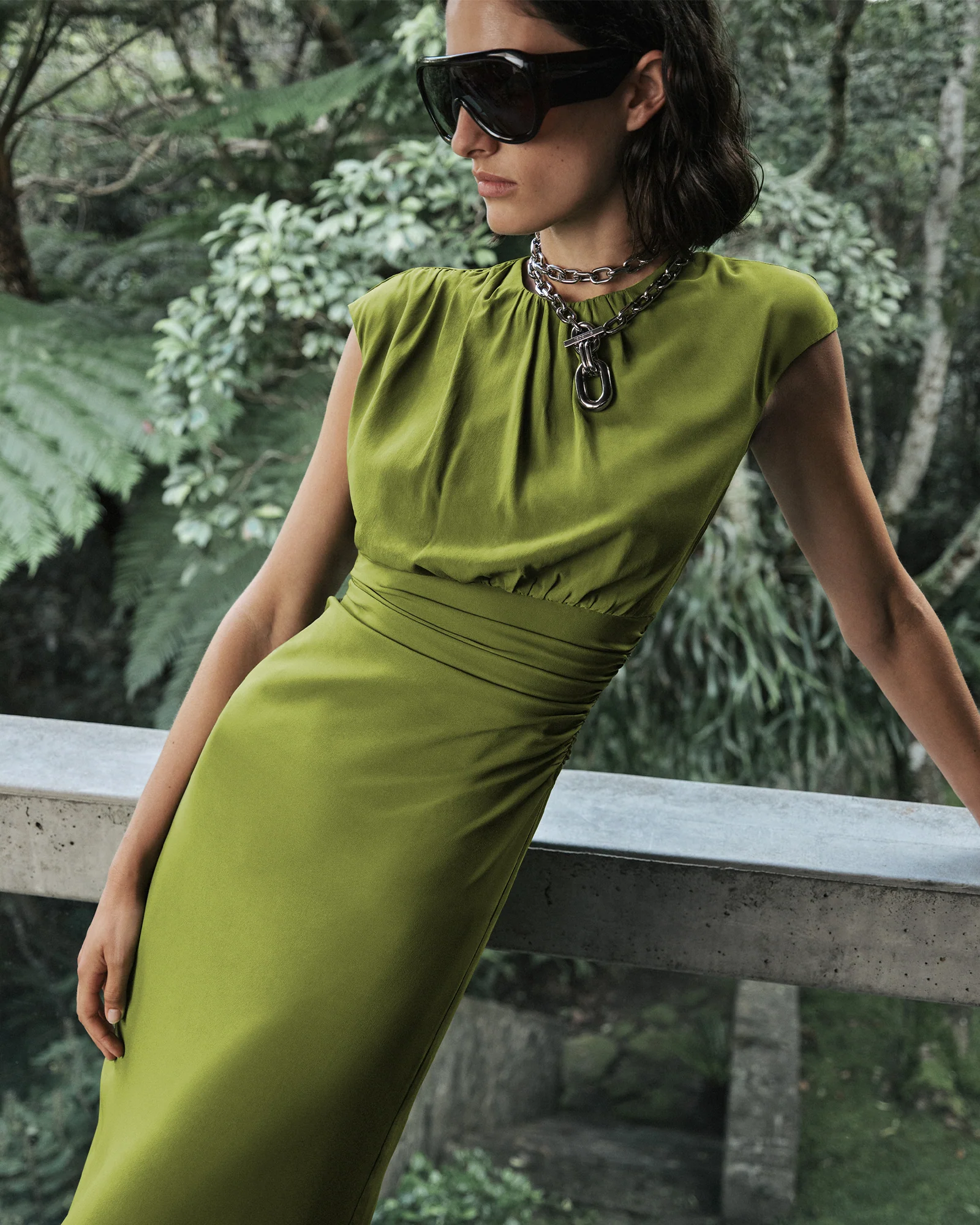 Soft Viscose Ruched Waist Midi Dress