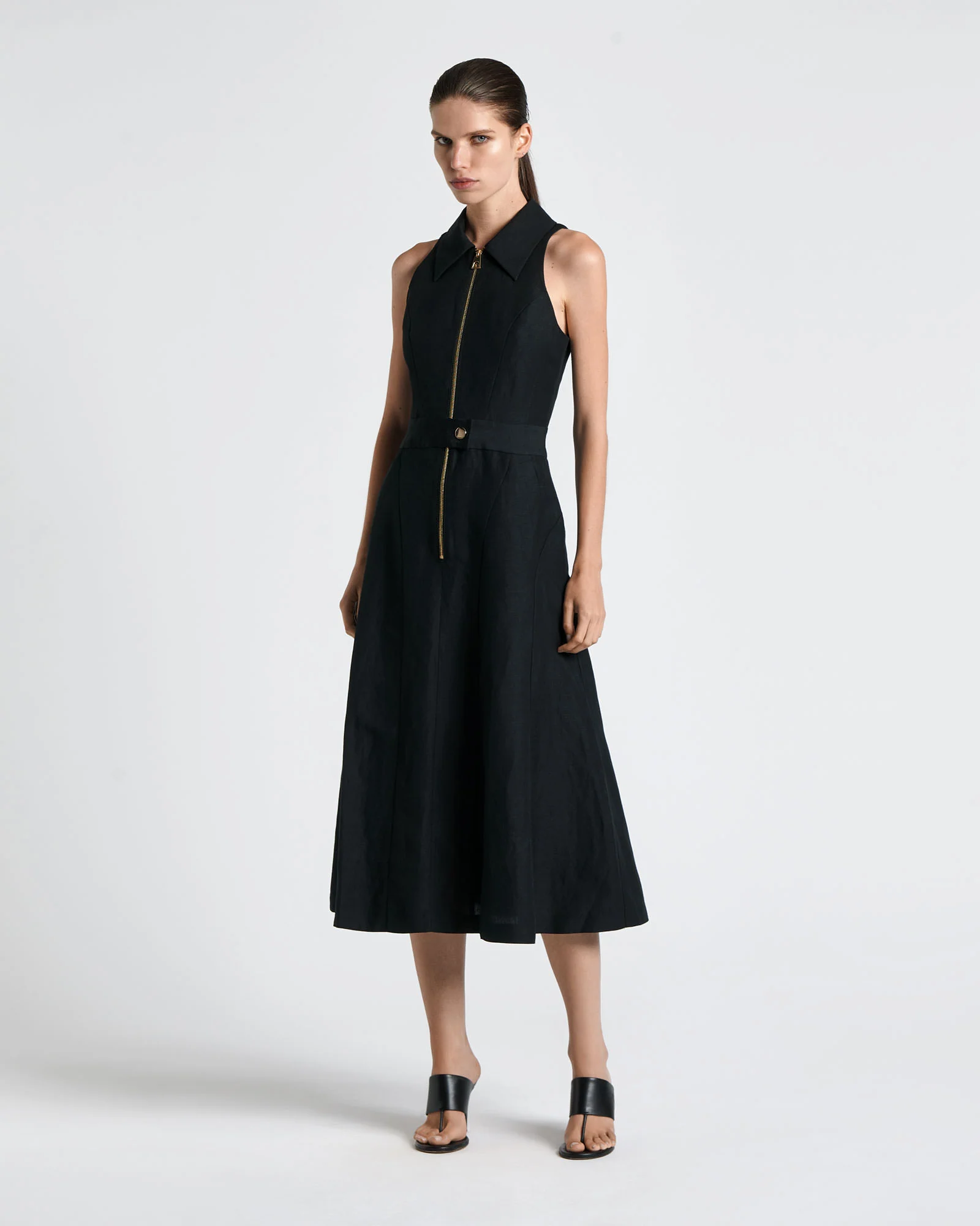 Linen Blend Midi Dress