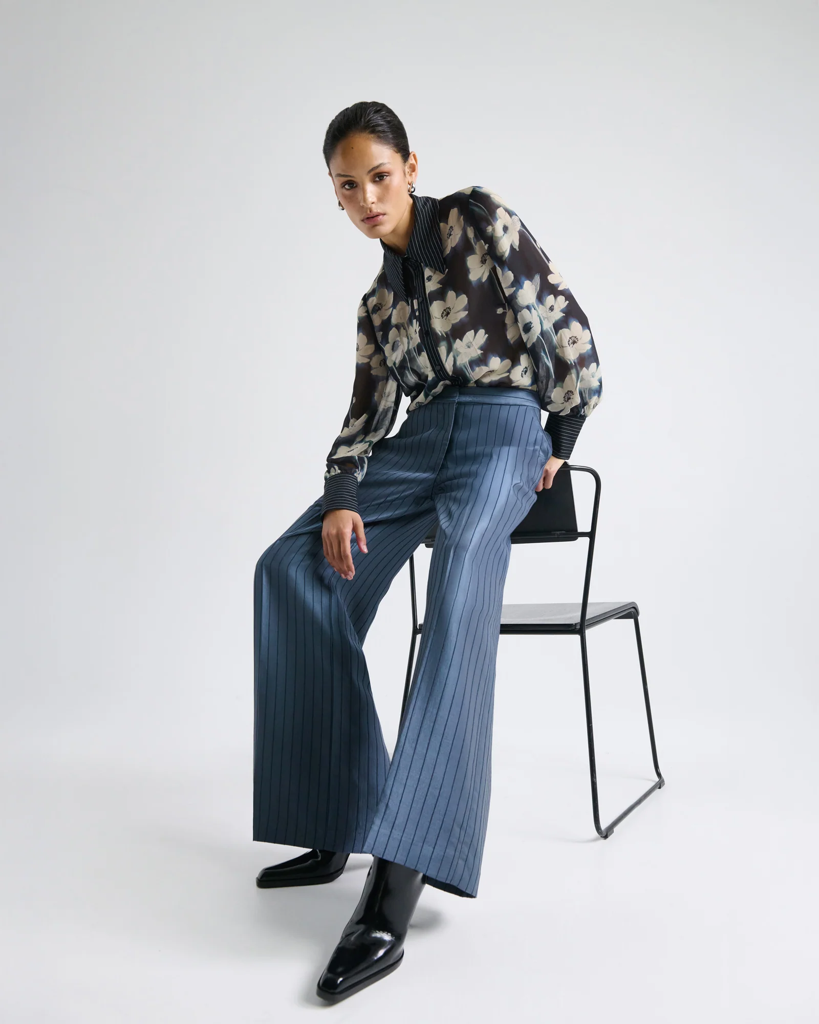 European Viscose Stripe Wide Leg Pant