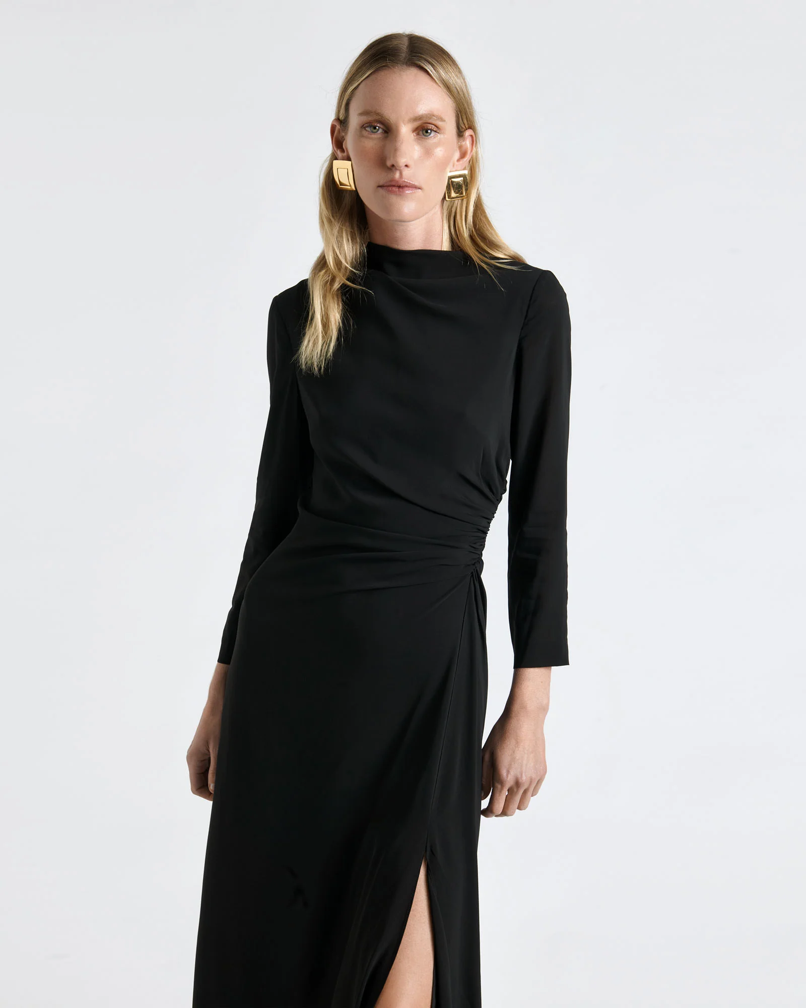 Soft Viscose Draped Long Sleeve Dress