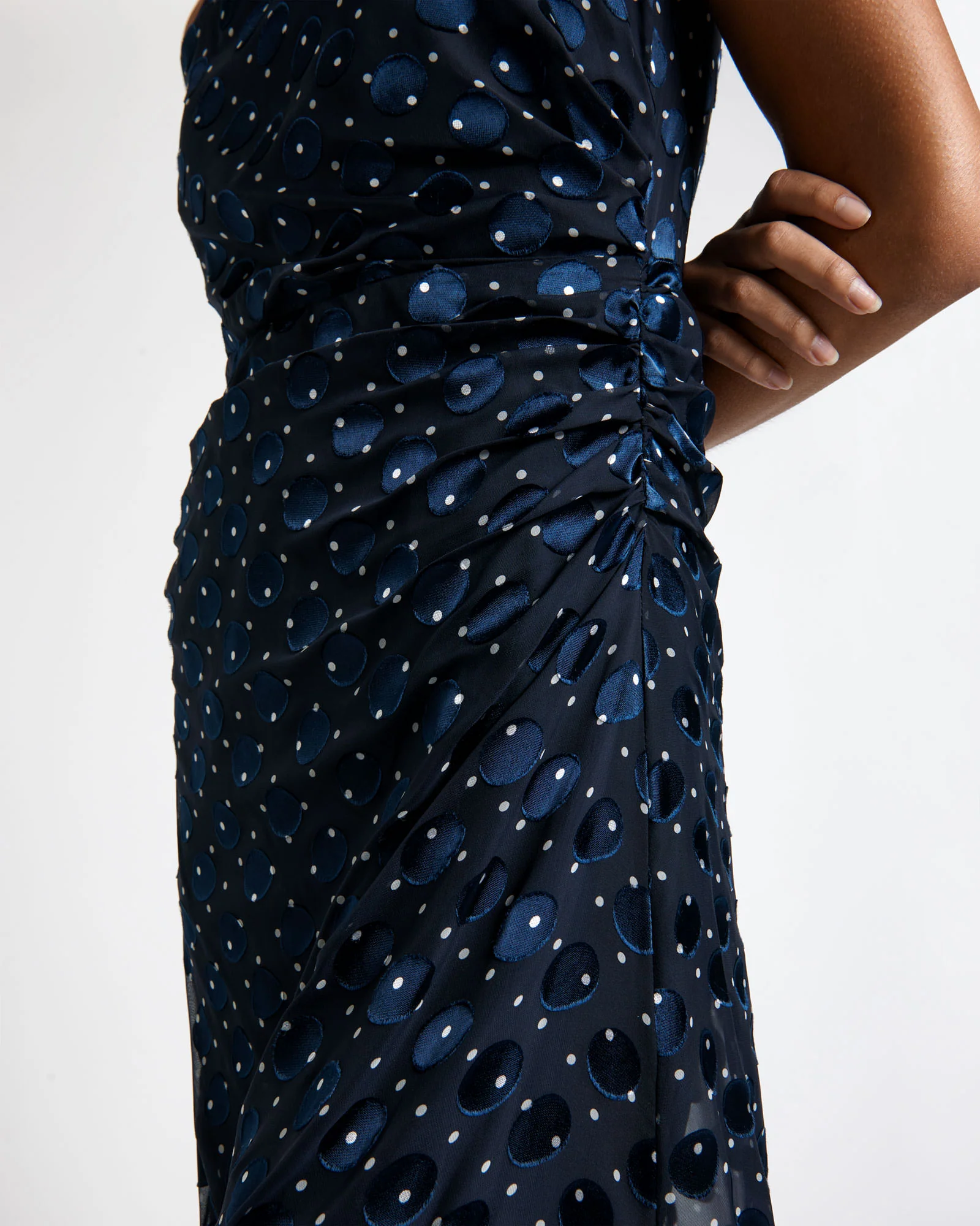 Polka Dot Draped Midi Dress