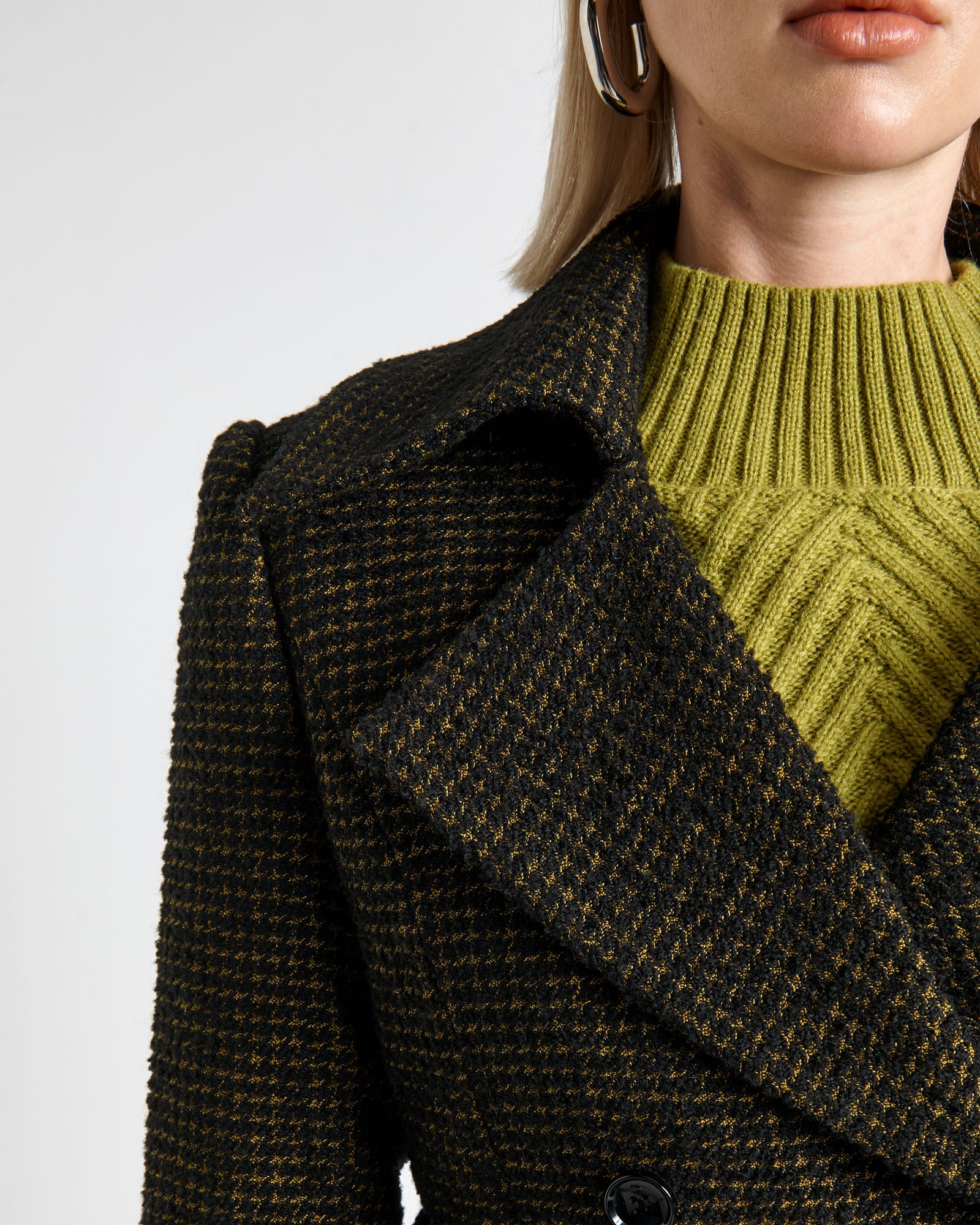 Houndstooth Boucle Double Breasted Jacket