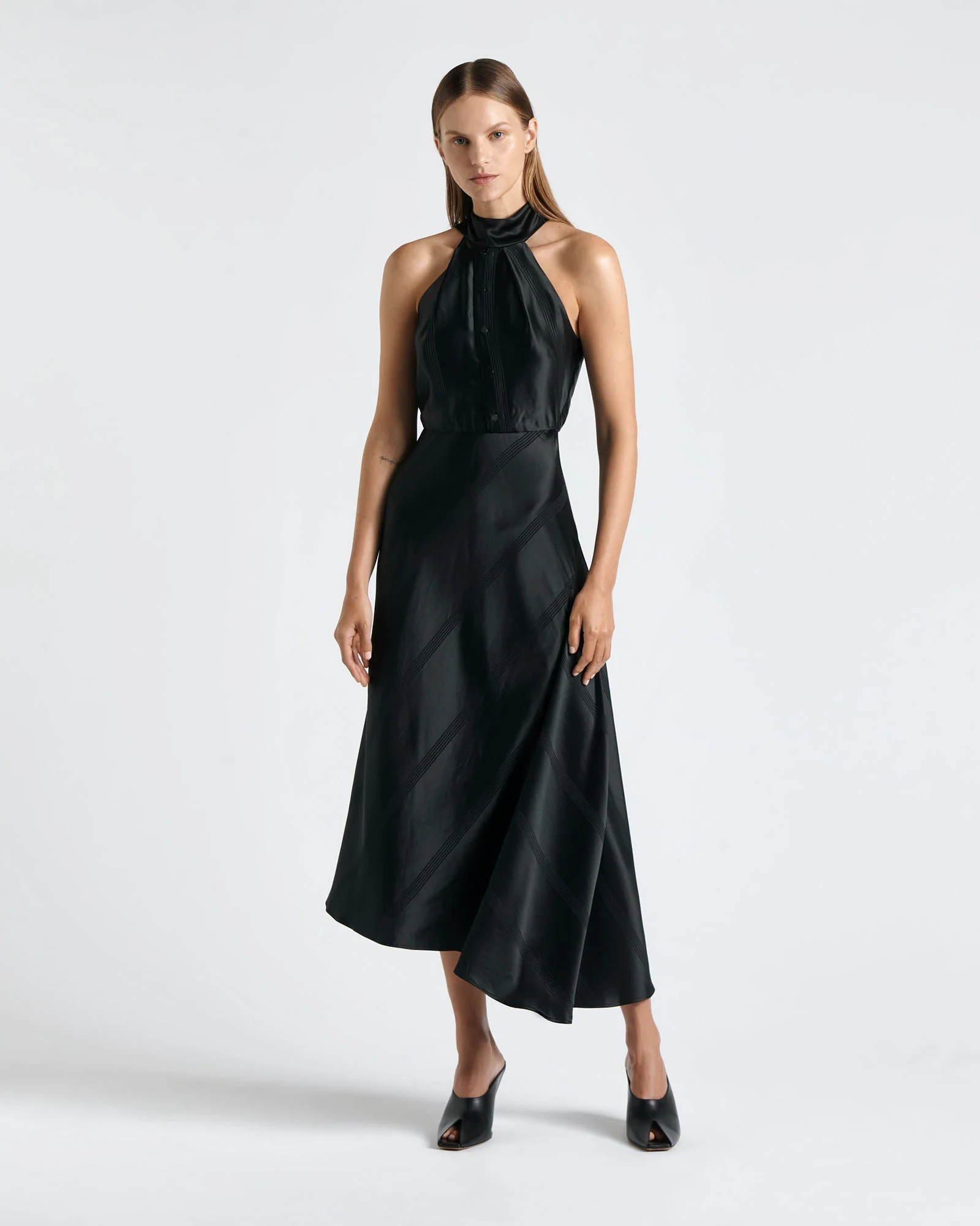 Satin Acetate Halter Midi Dress