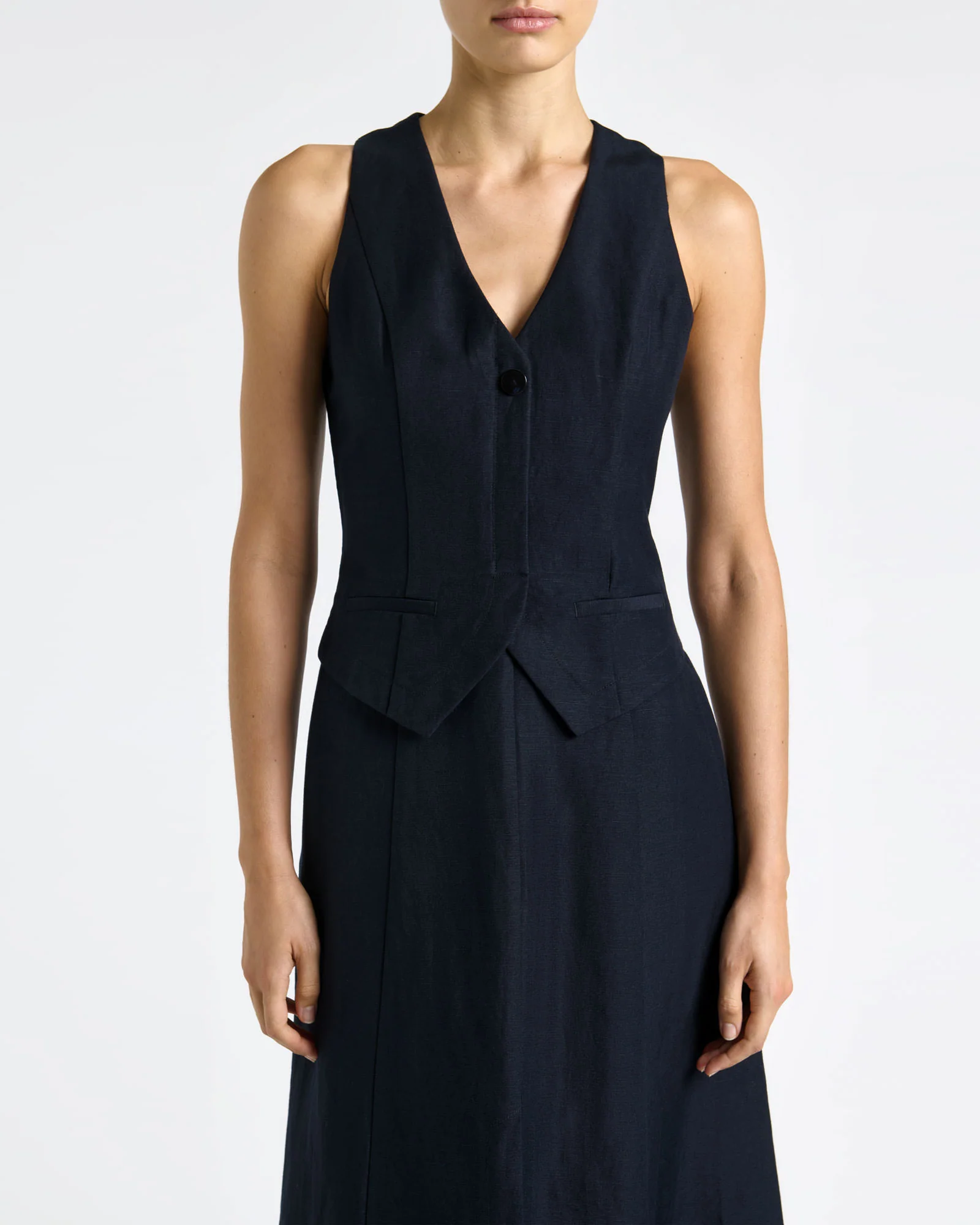 Linen Rayon Waistcoat Midi Dress