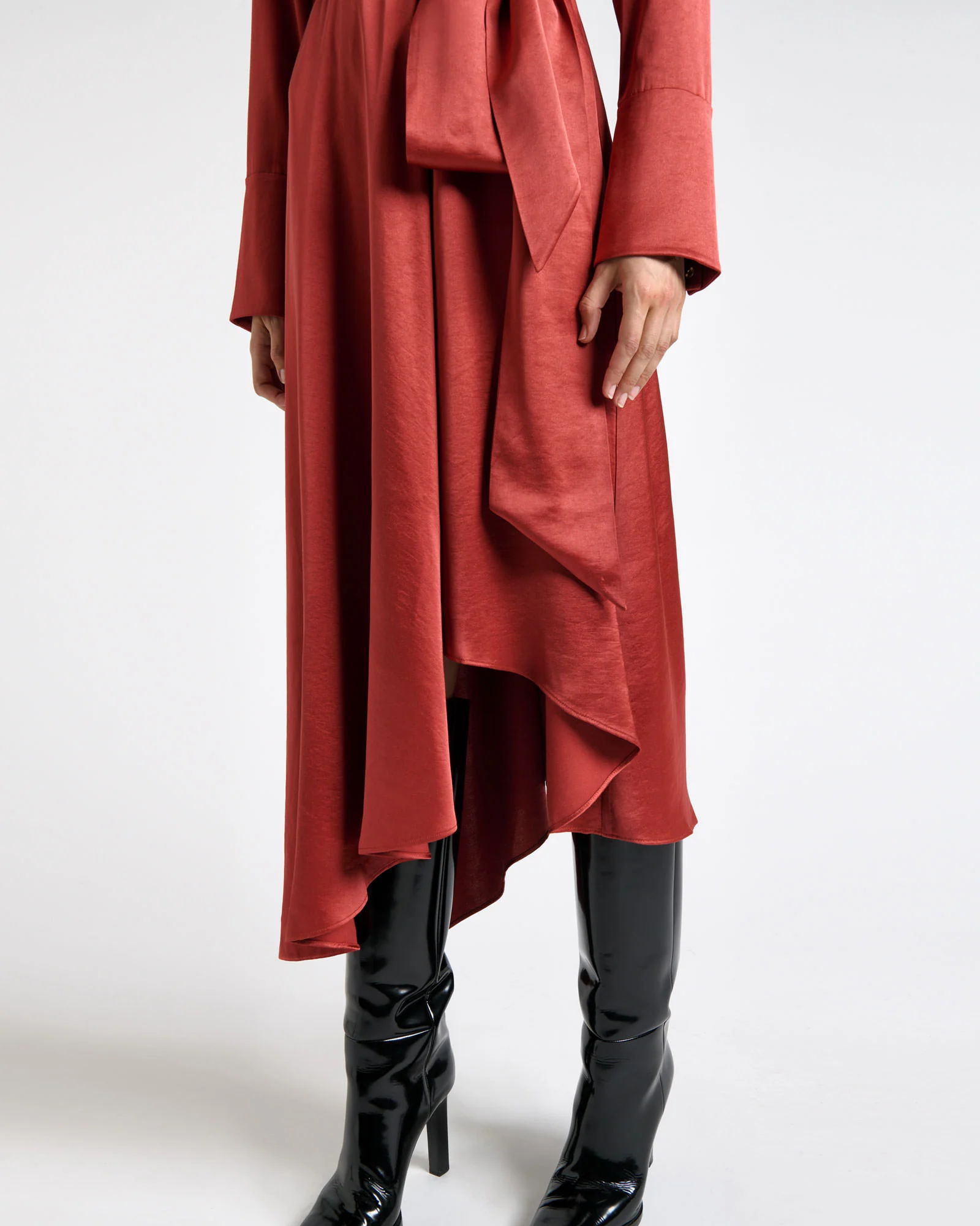 Viscose Blend Asymmetric Hem Midi Dress