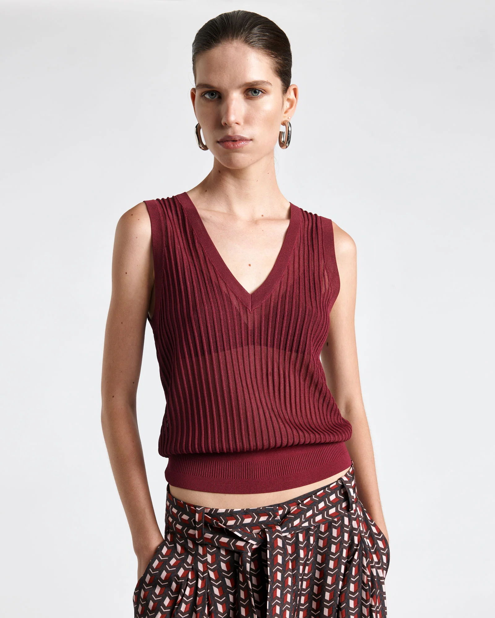 Sheer Rib V-Neck Vest