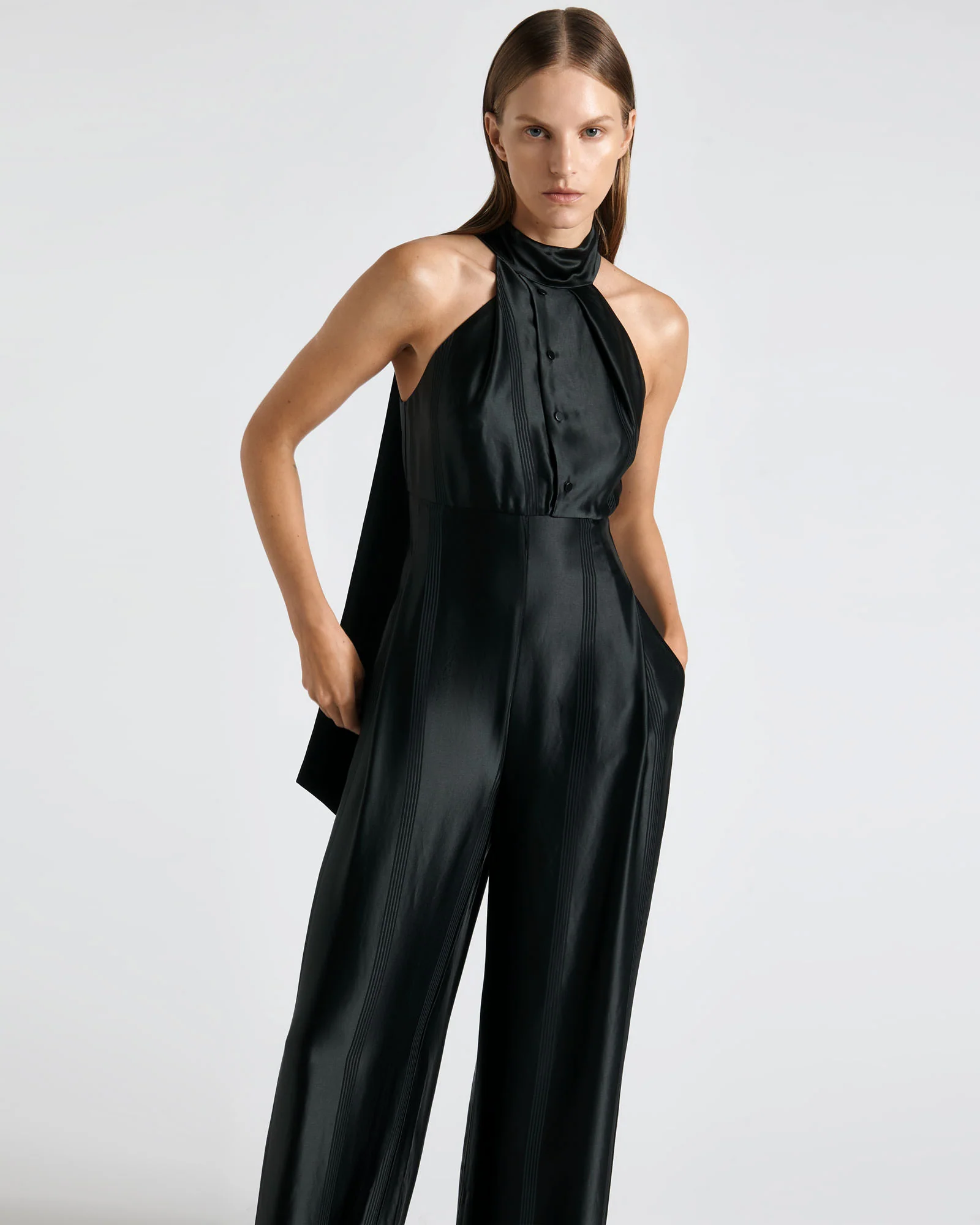 Satin Acetate Halter Jumpsuit
