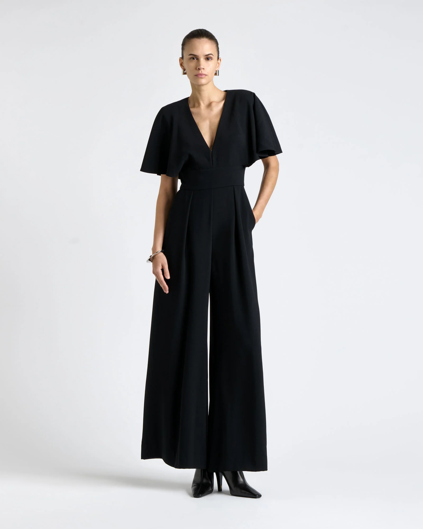 Recycled Crepe Deep V-Neck Jumpsuit