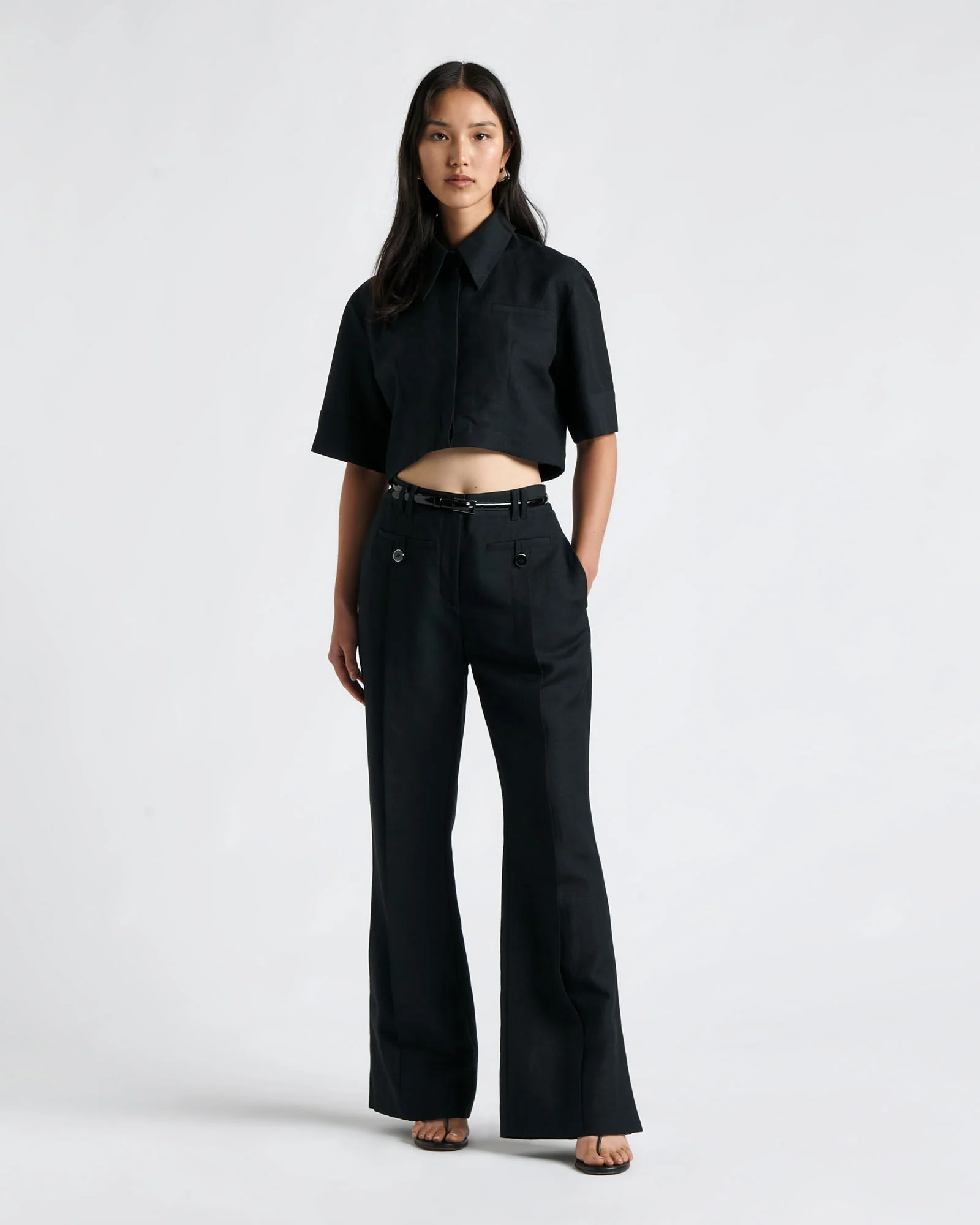 Linen Blend Cropped Shirt