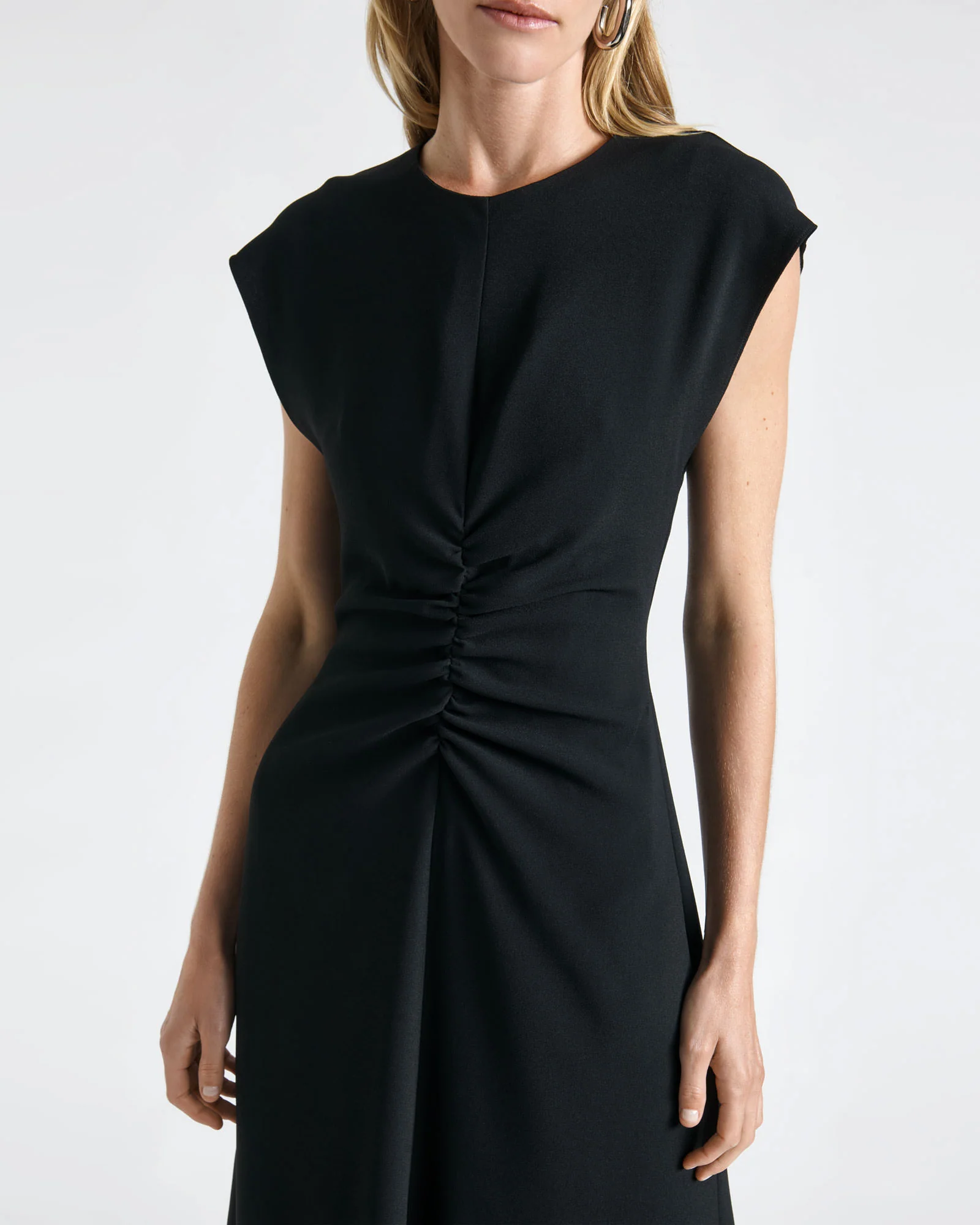 Crew Neck Ruched Midi Dress