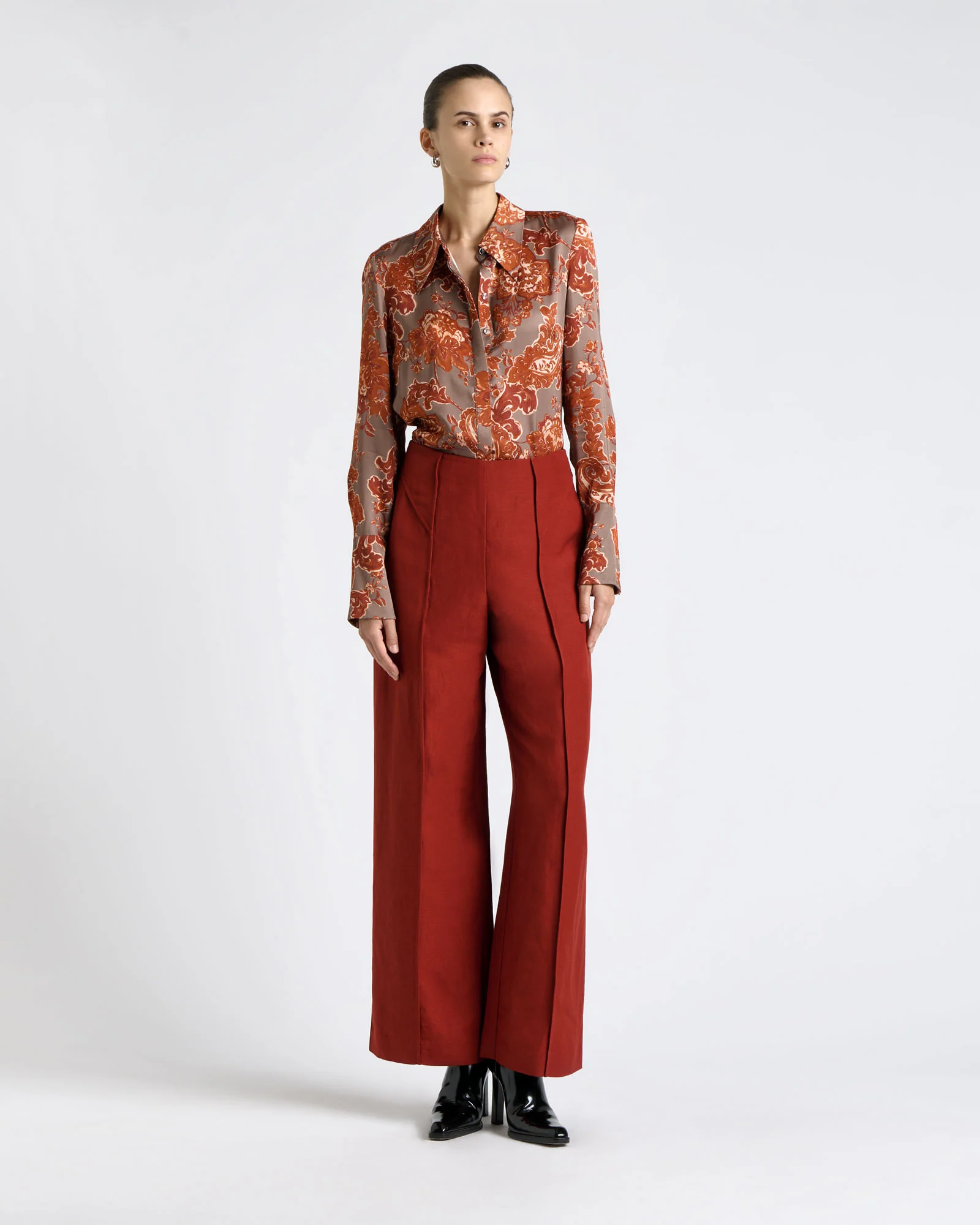 Linen Blend Panelled Straight Leg Pant