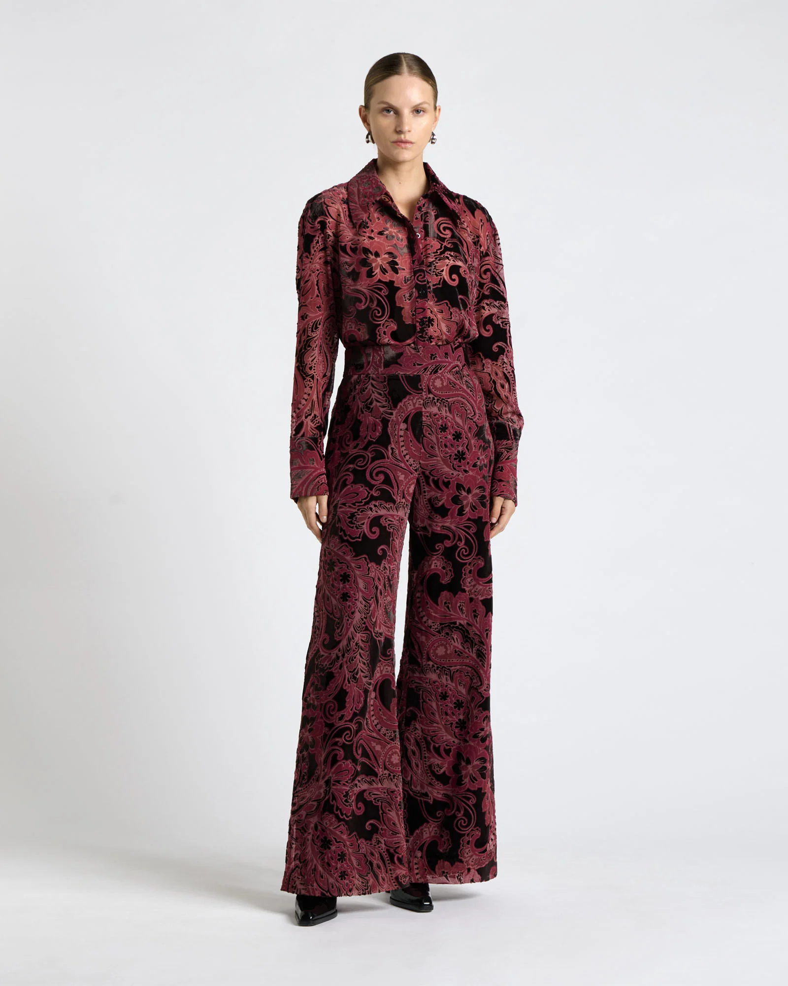 Velvet Paisley Burnout Wide Leg Pant