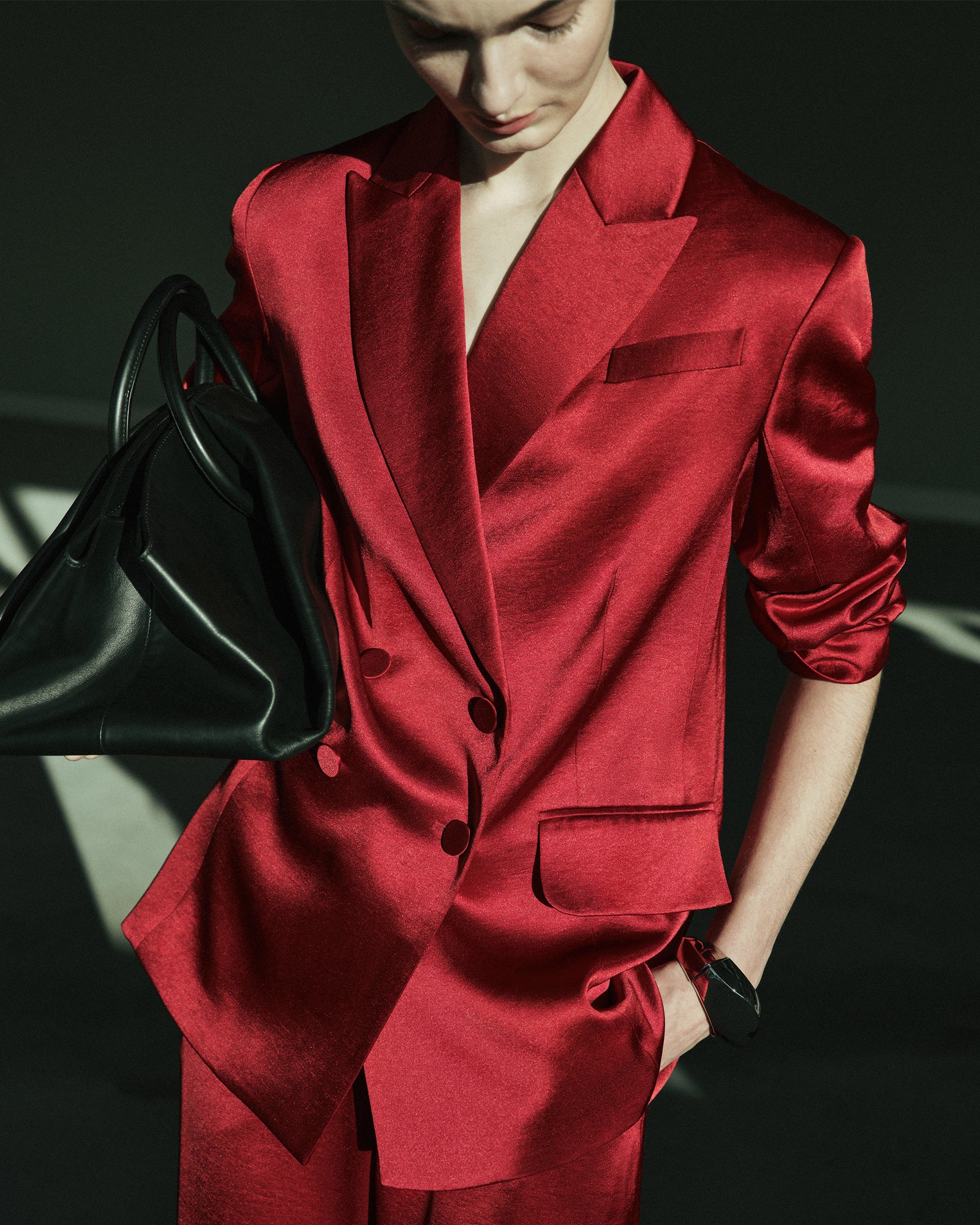 Viscose Blend Satin Double Breasted Blazer