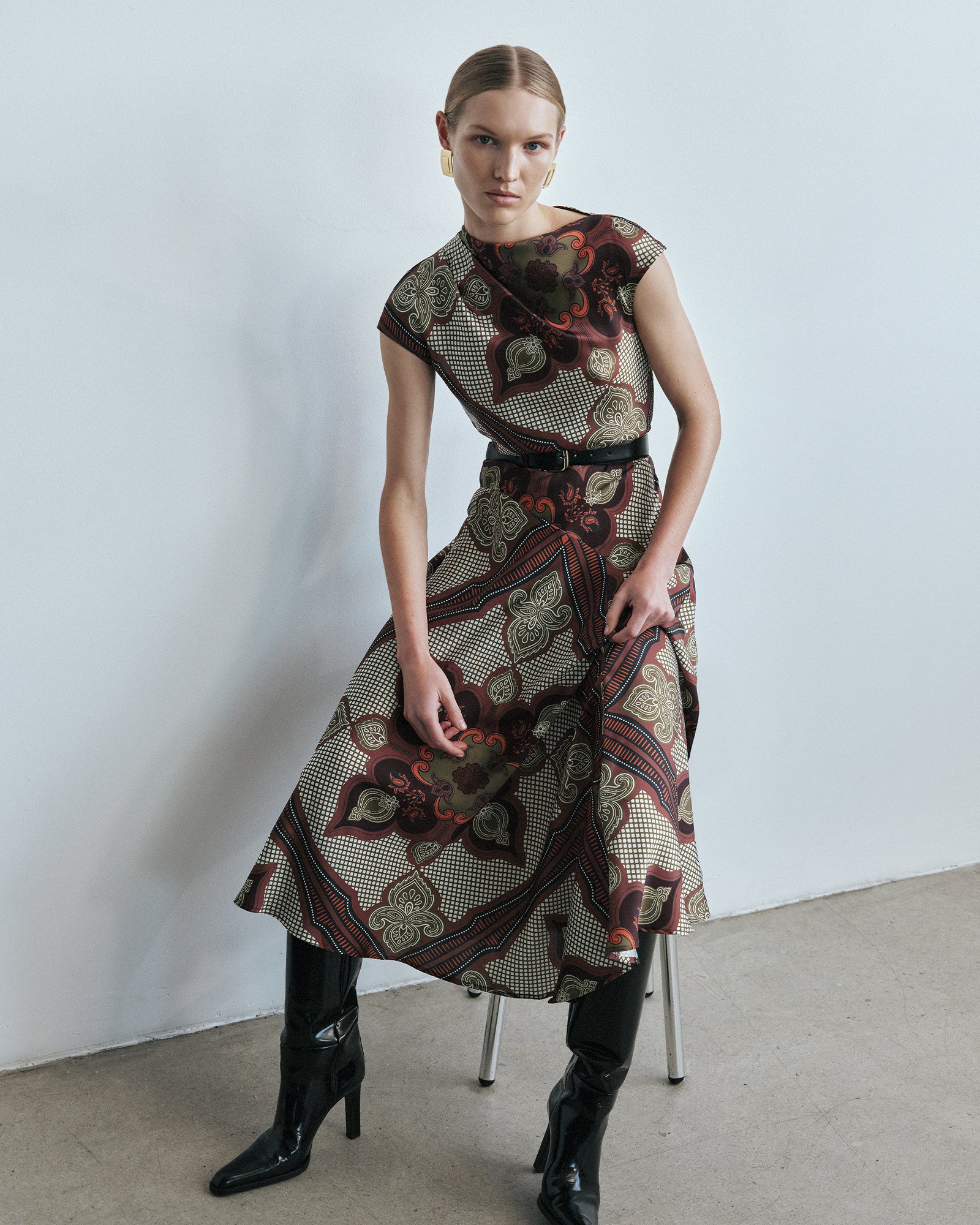 Mocha Chateau Asymmetric Midi Dress